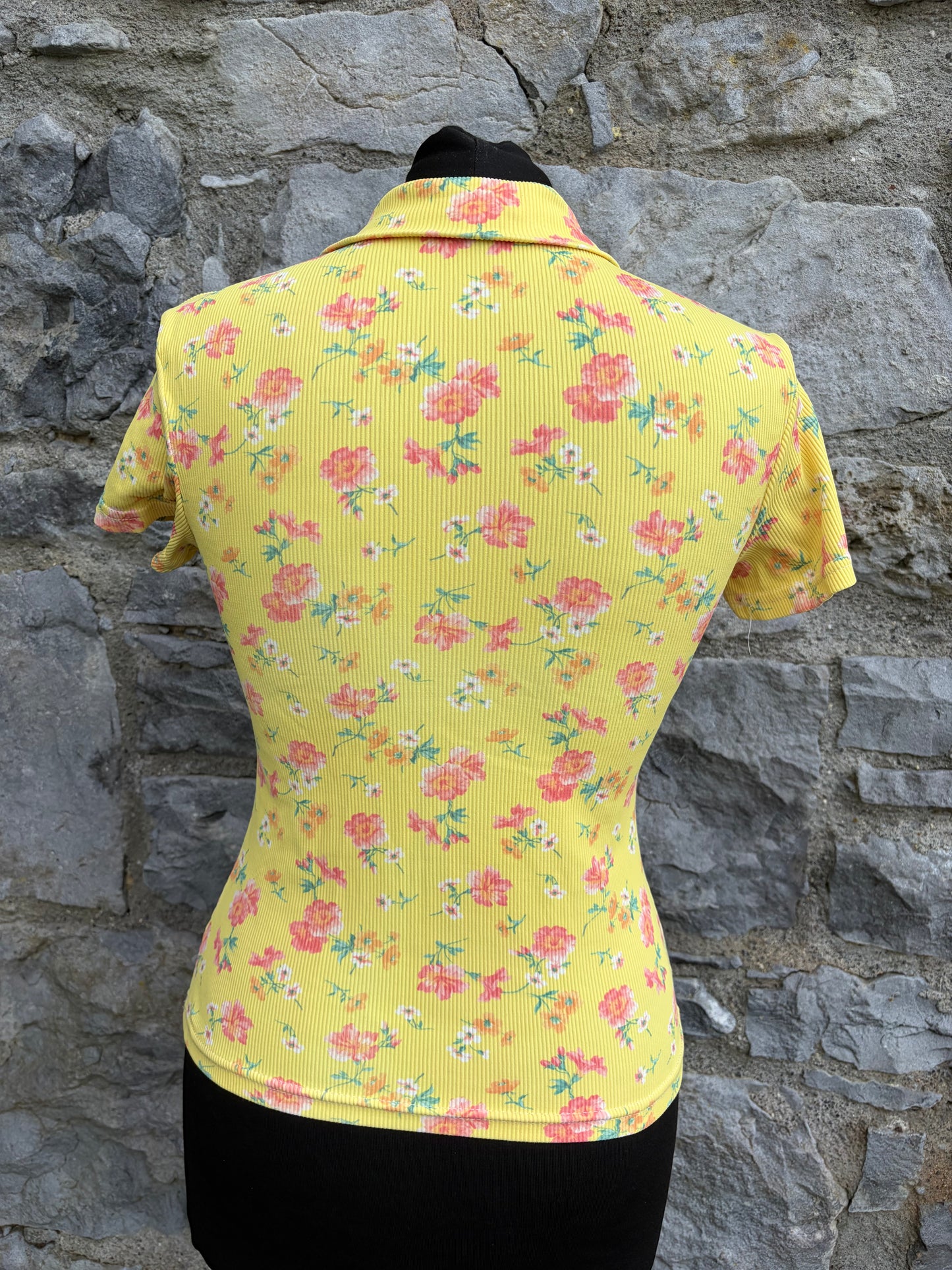 90s floral yellow polo top uk 6-8