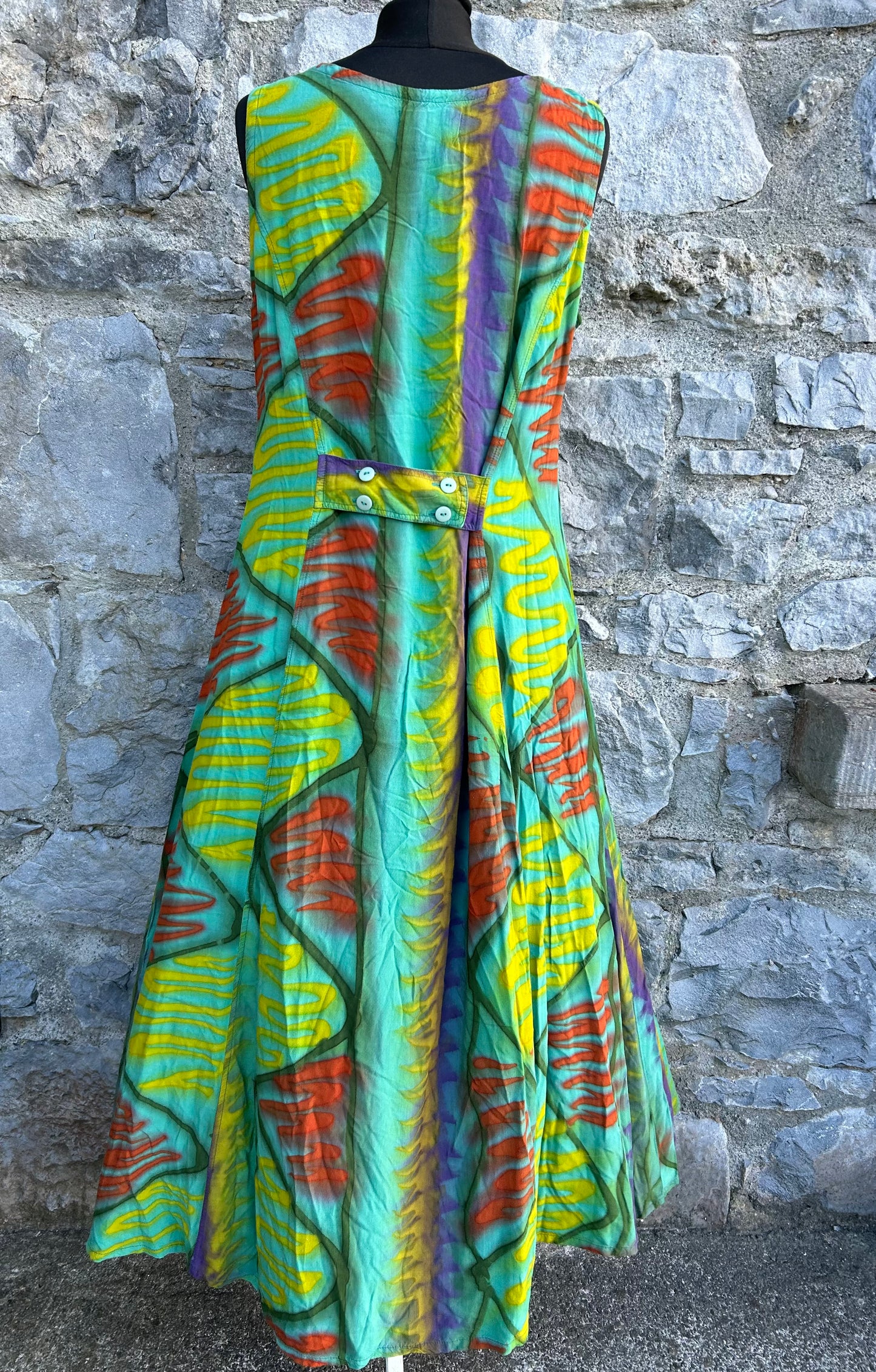 80s green geometric dress uk 12