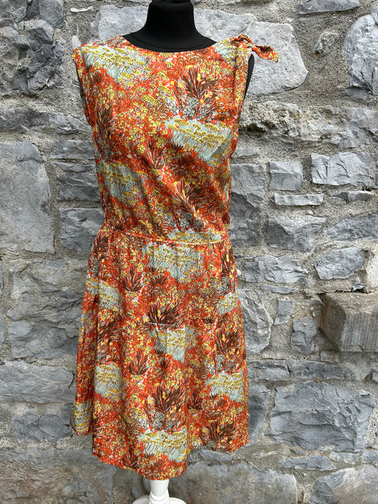80s Red&yellow flowers dress uk 6-8