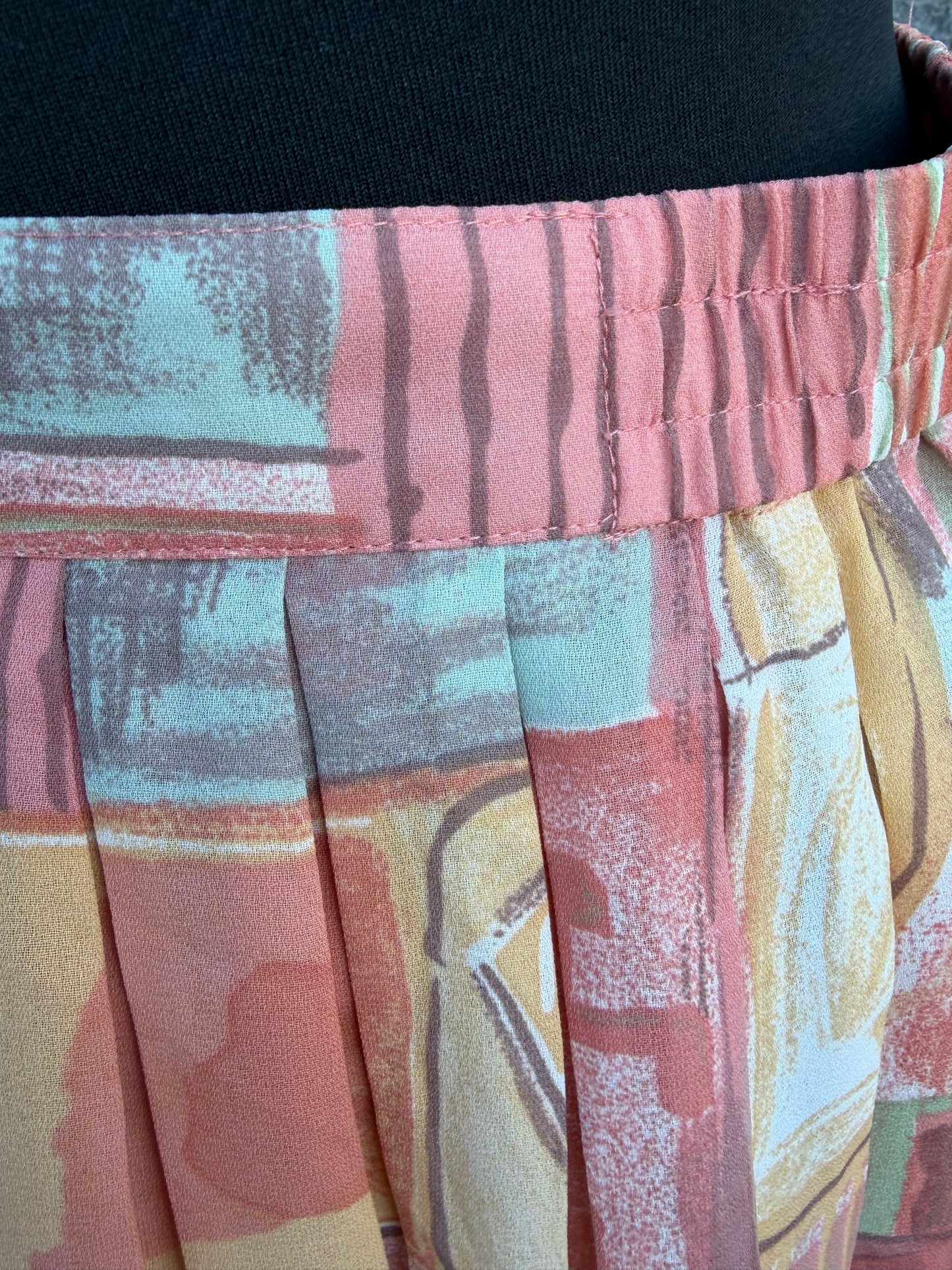 80s peach abstract pleated skirt uk 8