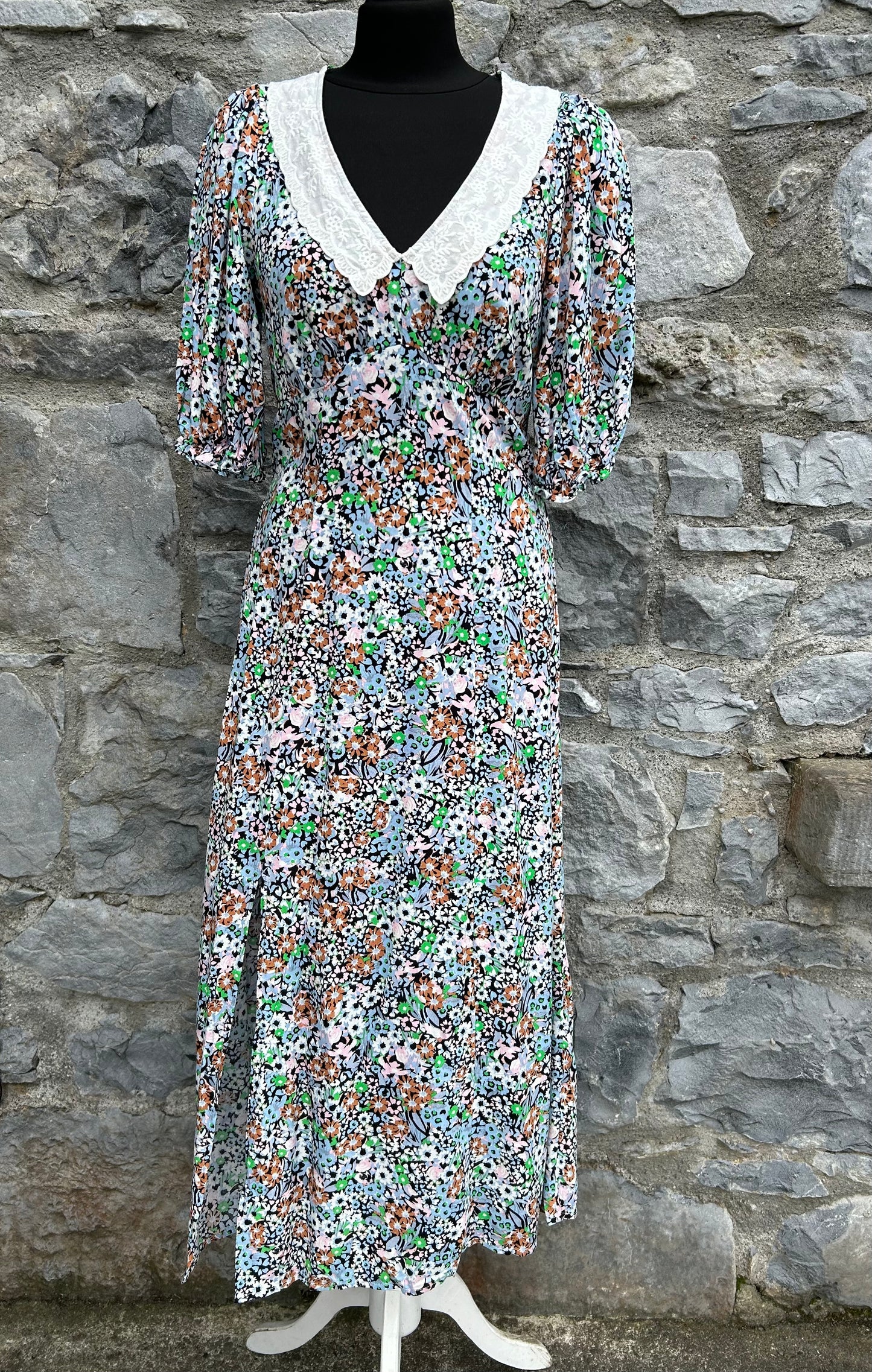 Brown&blue flowers maxi dress uk 8