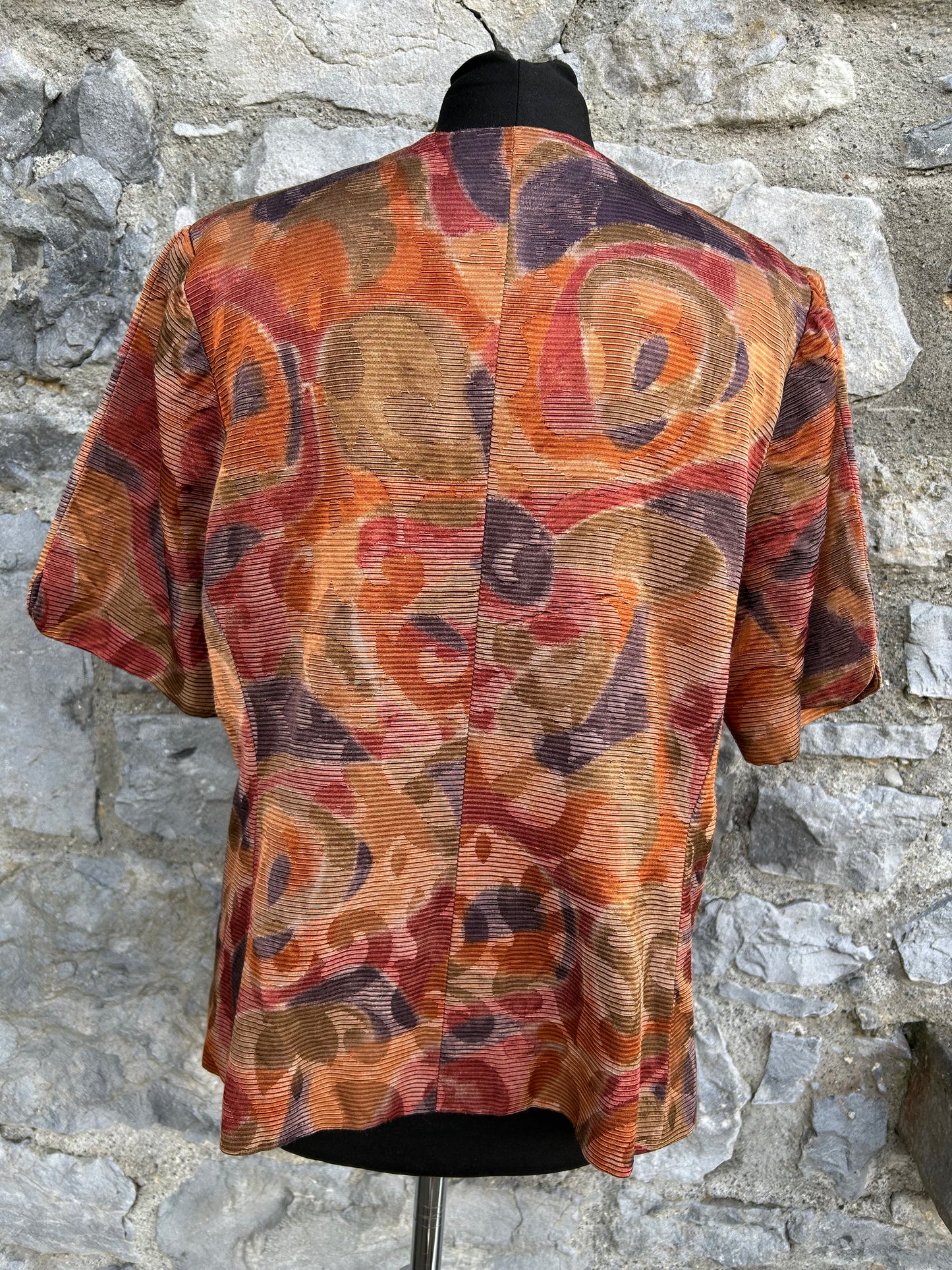 80s brown abstract short sleeve jacket uk 12
