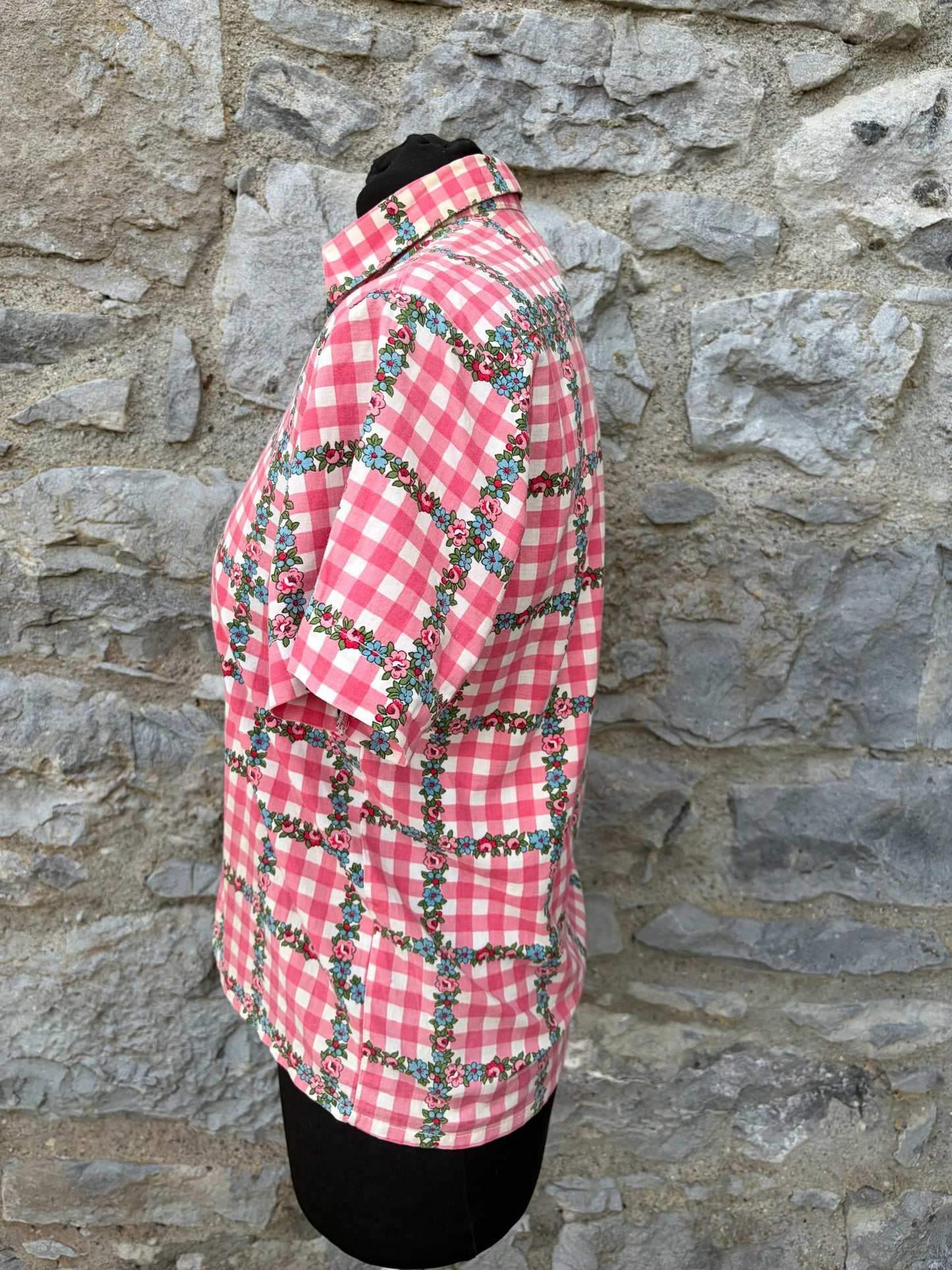 80s pink floral check shirt uk 6-8