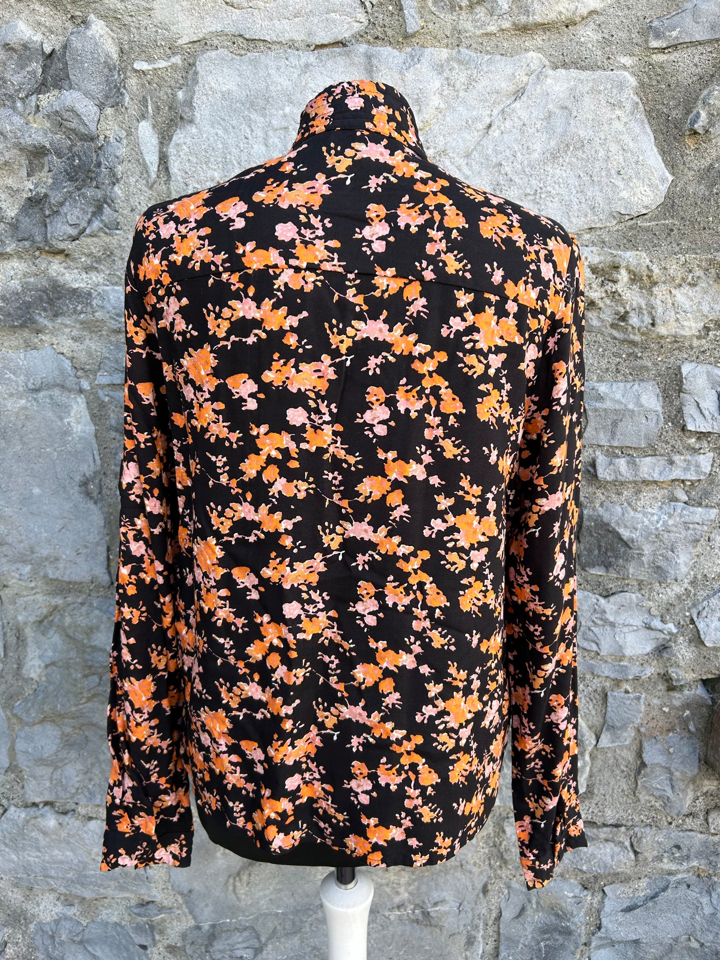 Orange flowers black blouse uk 8