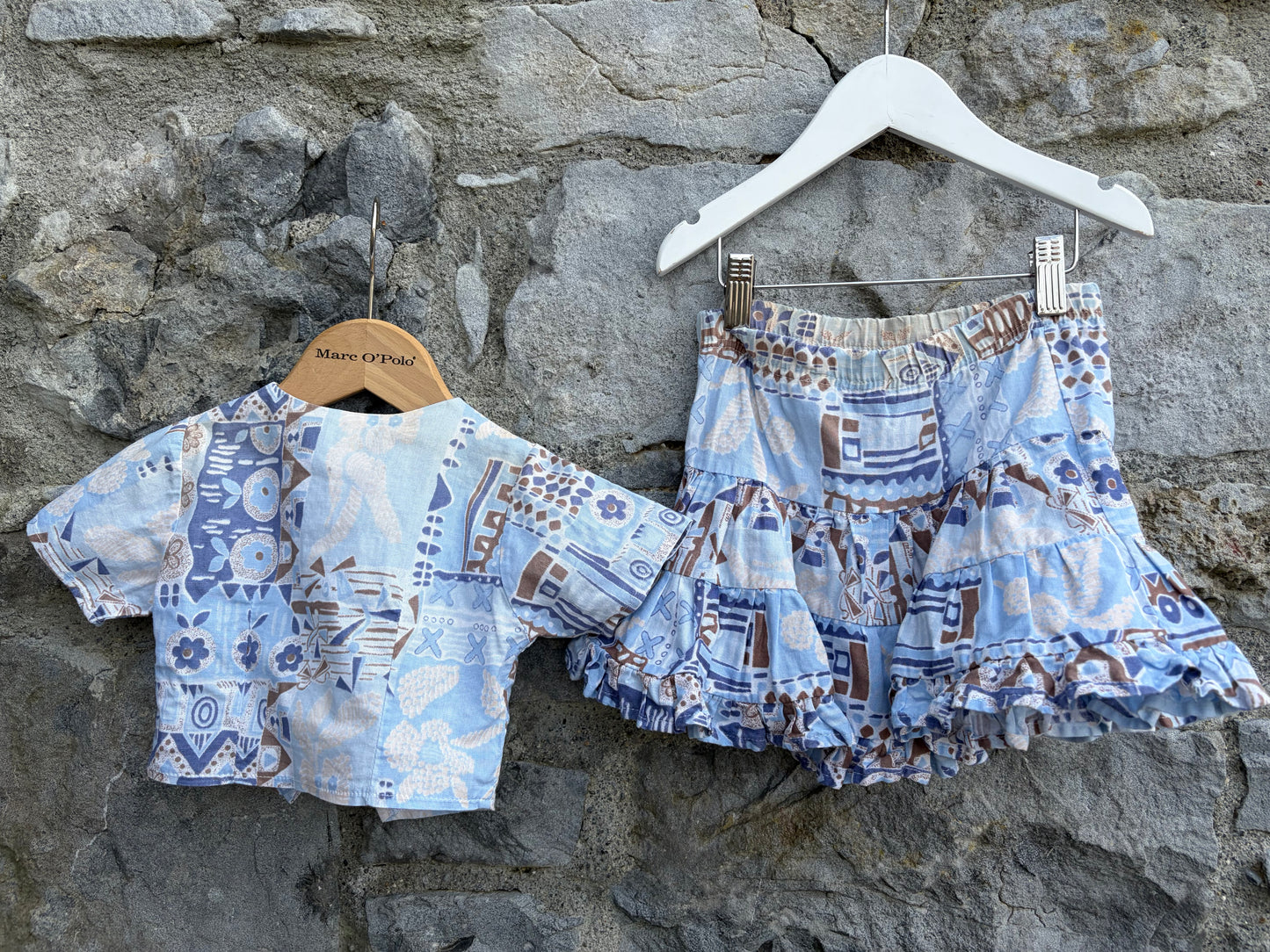 90s blue abstract top&skirt 2y (92cm)