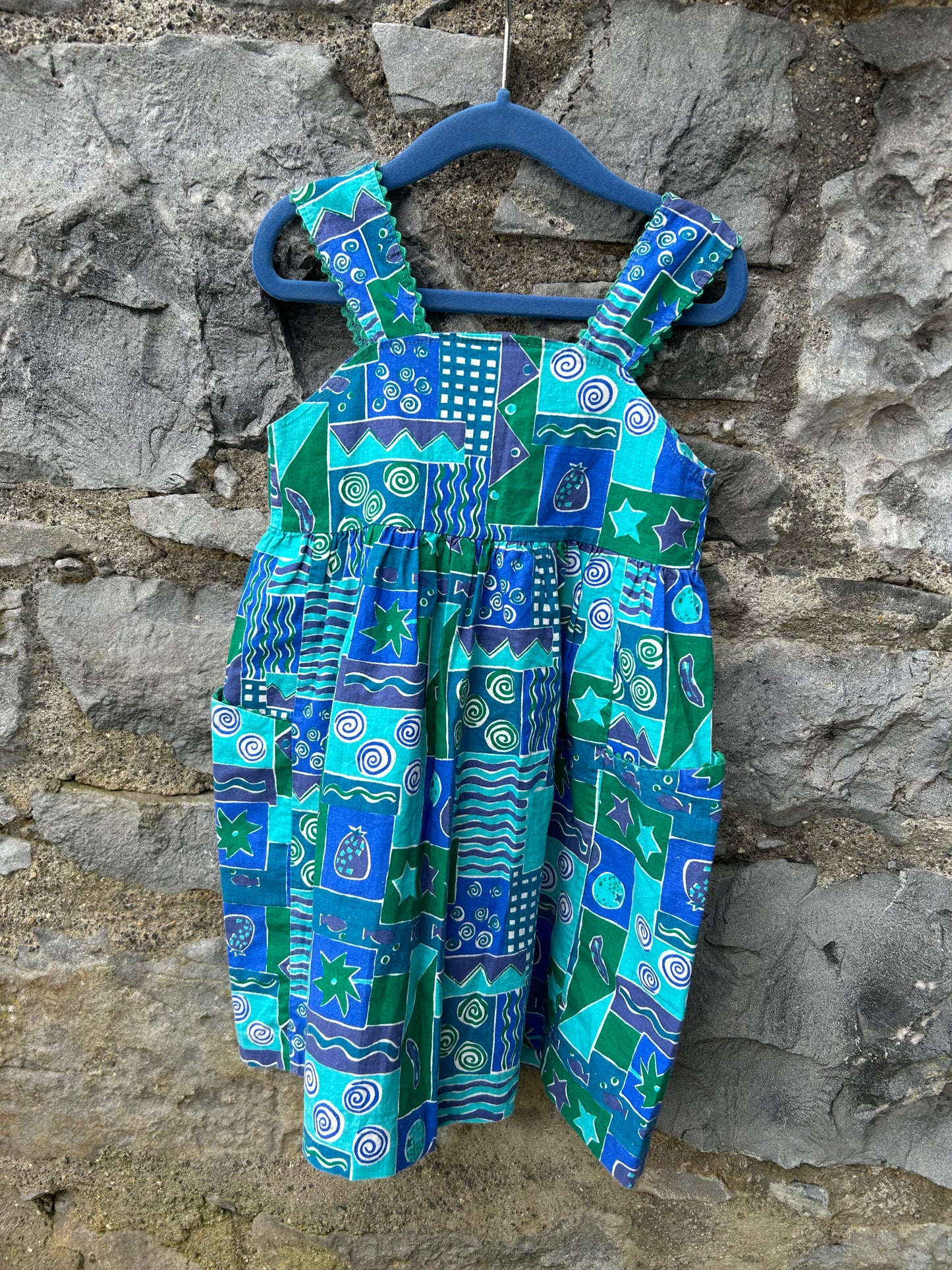 80s blue&green patchwork dress   3-4y (98-104cm)