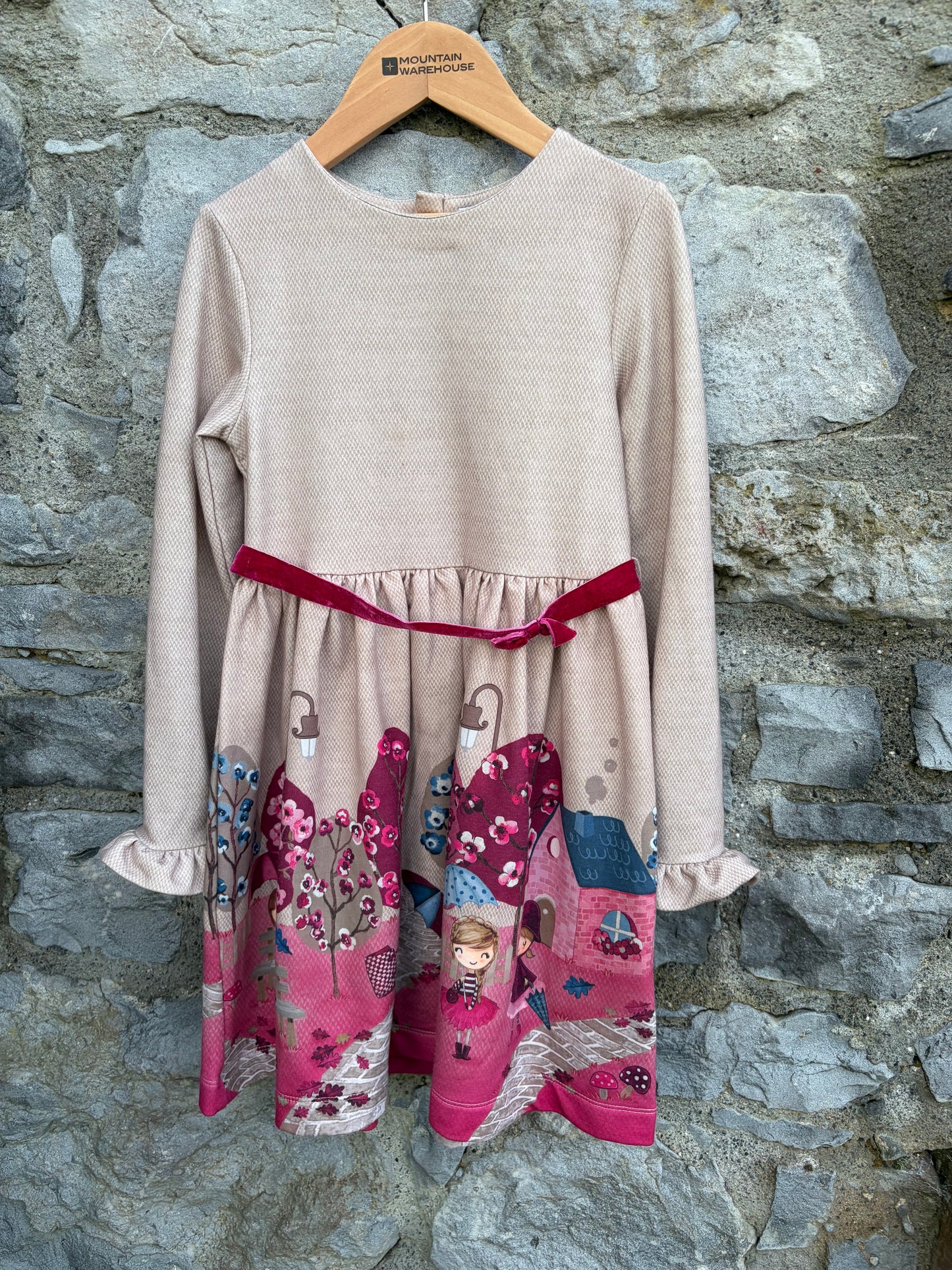 Beige&pink girl town dress  7-8y (122-128cm)