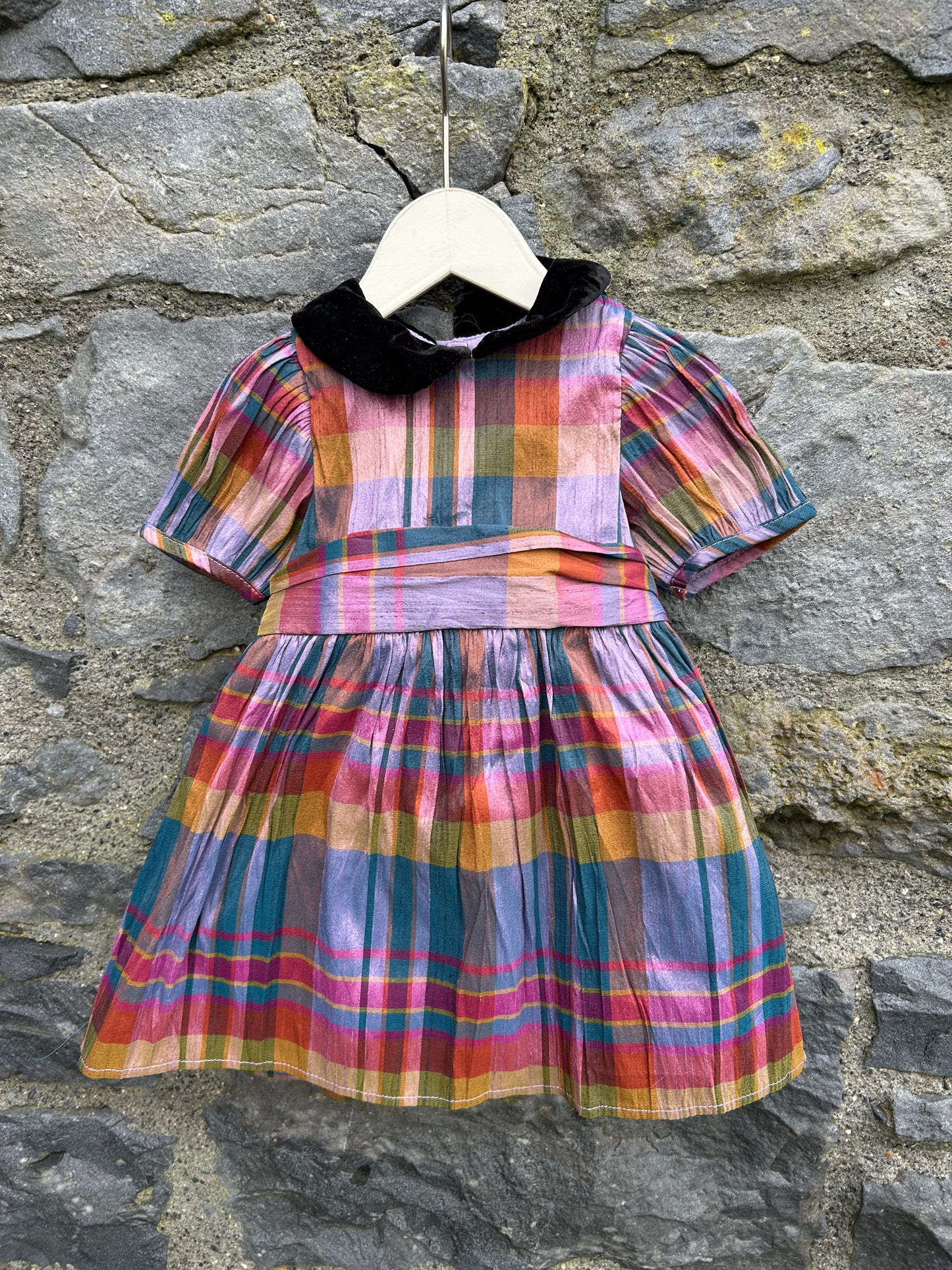 Purple check taffeta dress  6-9m (68-74cm)