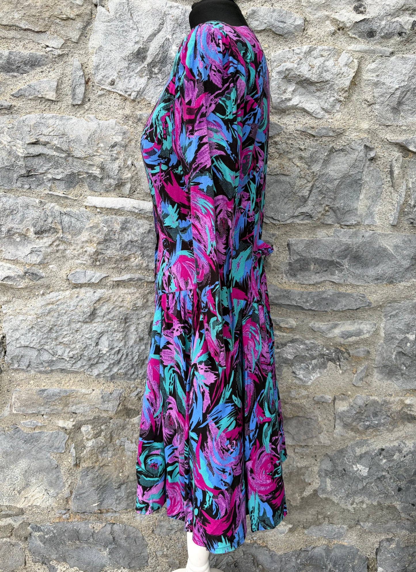 80s pink&turquoise drop waist dress uk 8-10