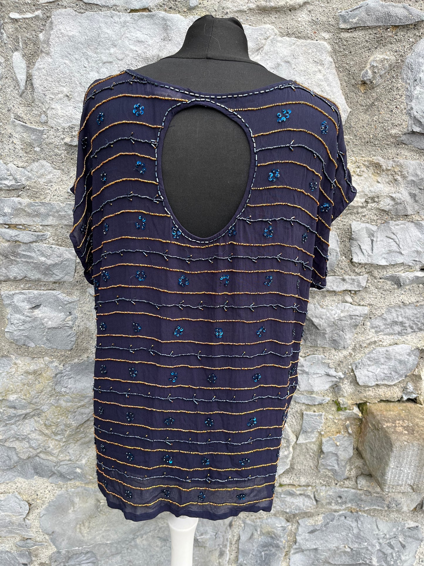 Sequin stripes navy top uk 12-14