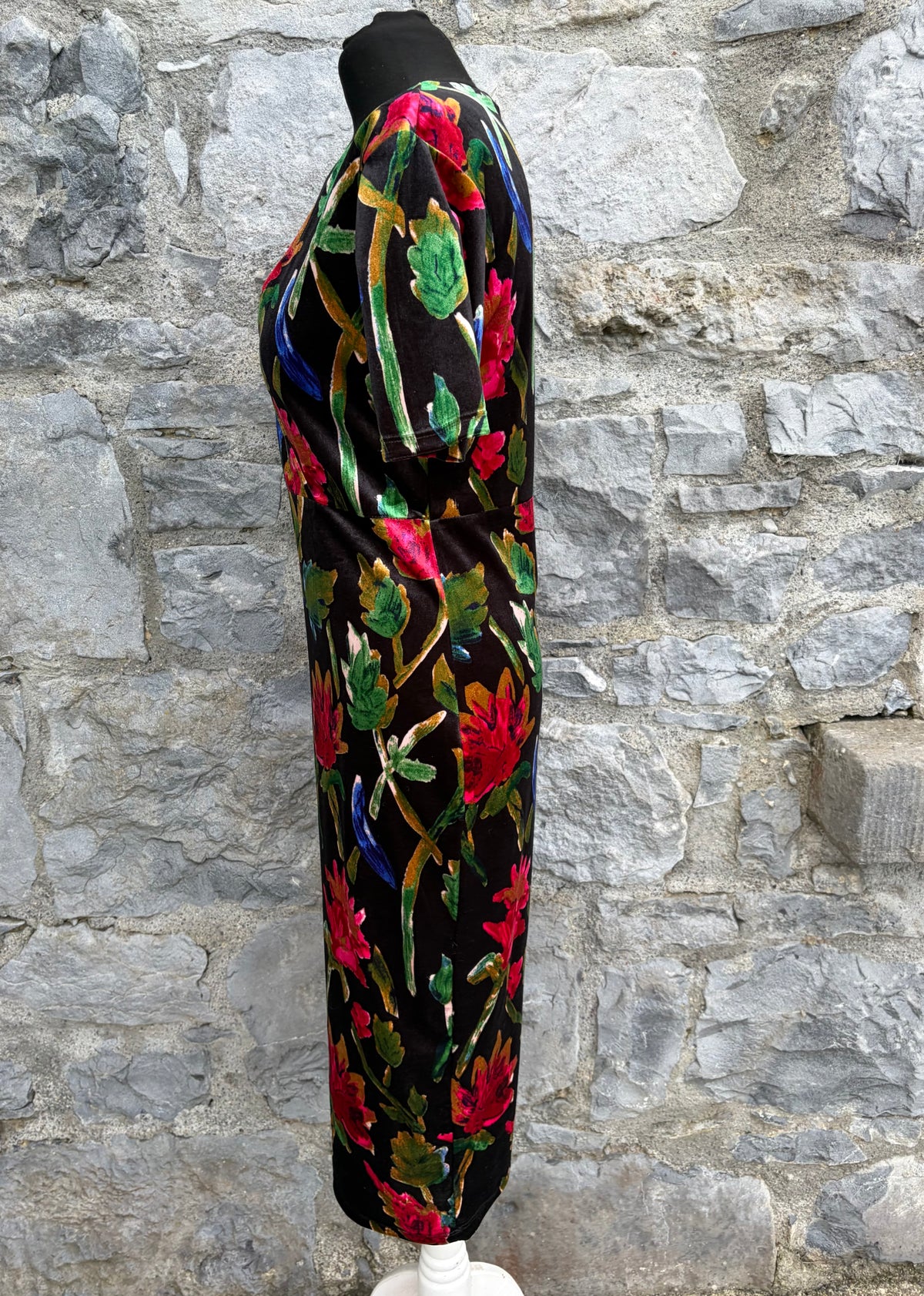 Red&blue flowers velvet black dress uk 12