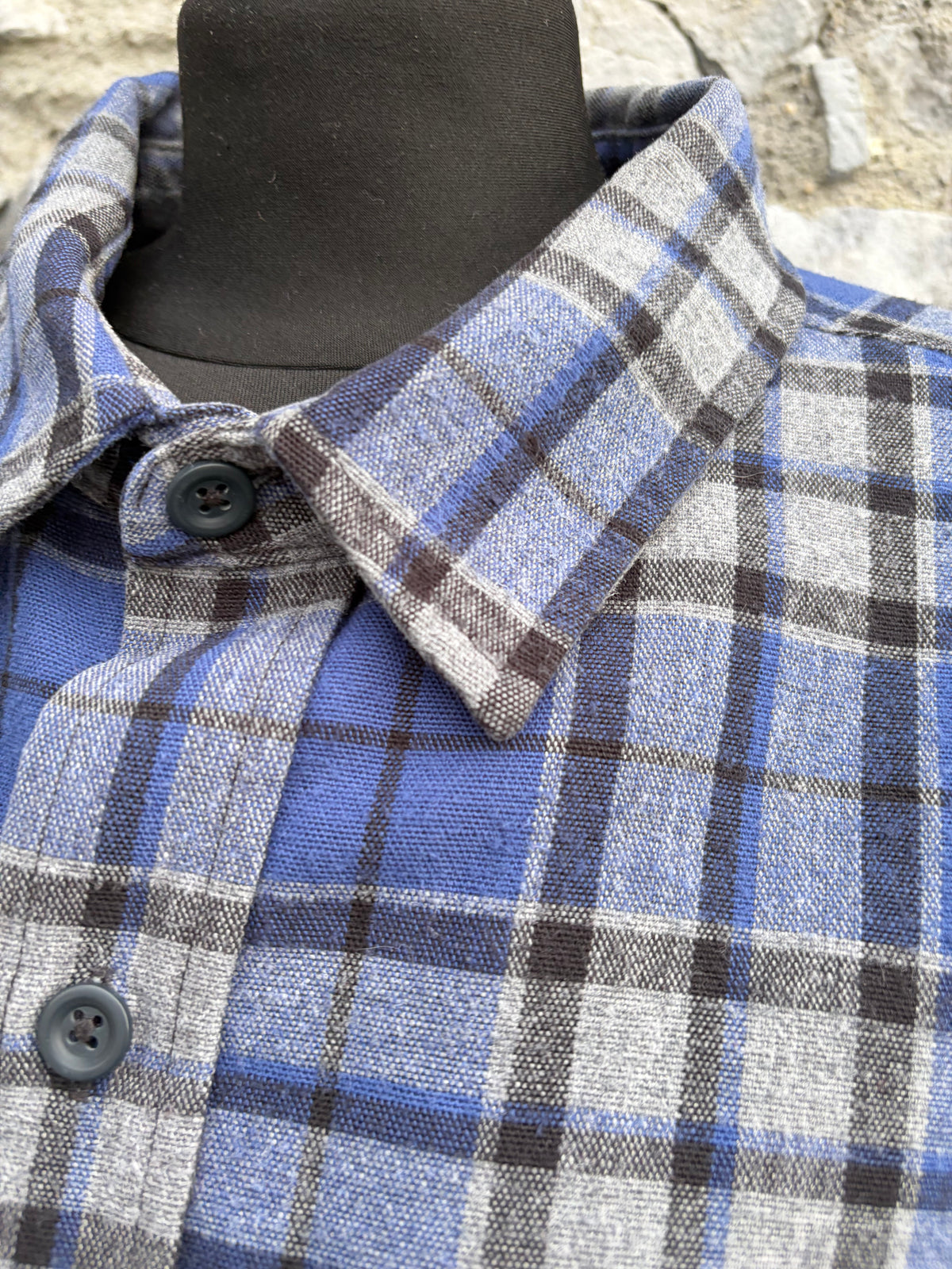 90s Navy&grey check flannel shirt XL-XXL