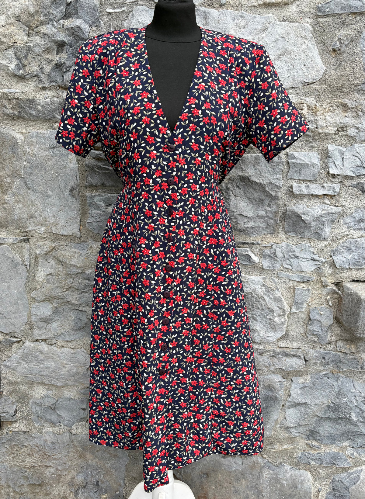 90s red flowers black dress uk 16