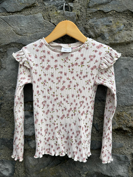 Floral ribbed top  5y (110cm)