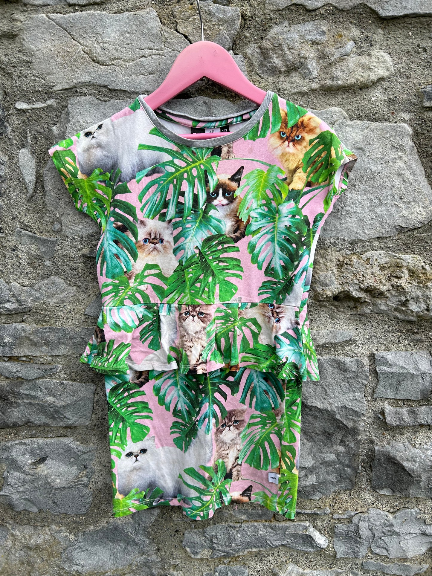 Cats in palm leaves dress  6-7y (116-122cm)