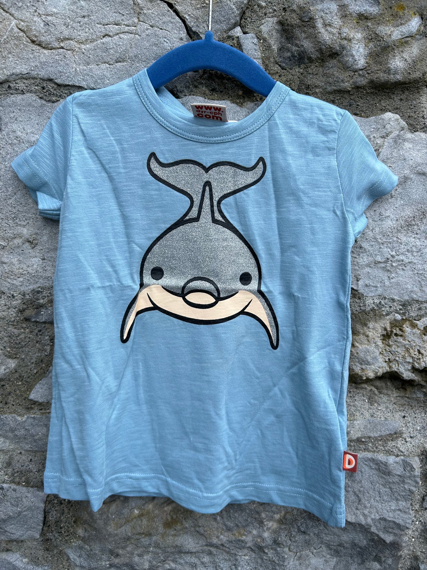 Glitter dolphin blue T-shirt  2-3y (92-98cm)