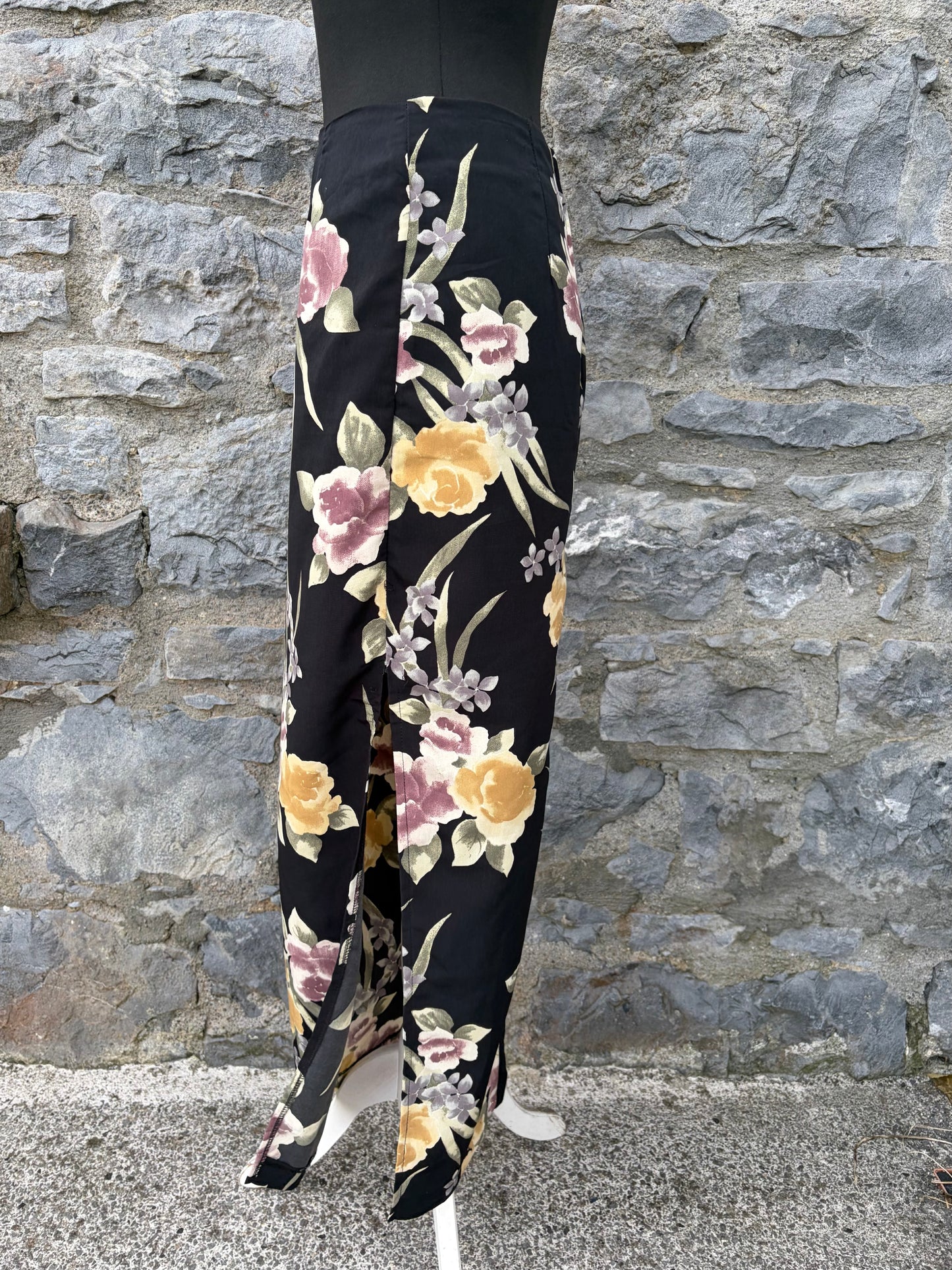 90s floral black skirt uk 8