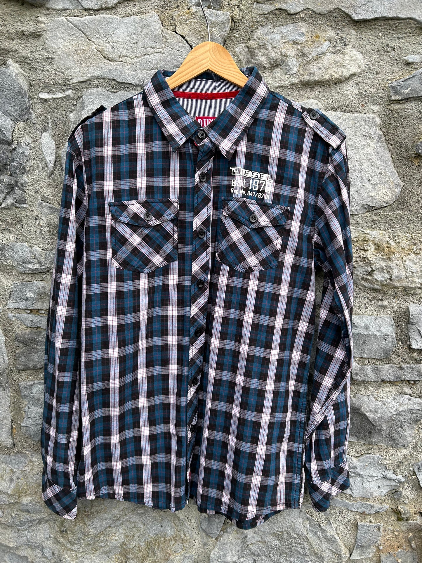 Navy check shirt 13-14y (158-164cm