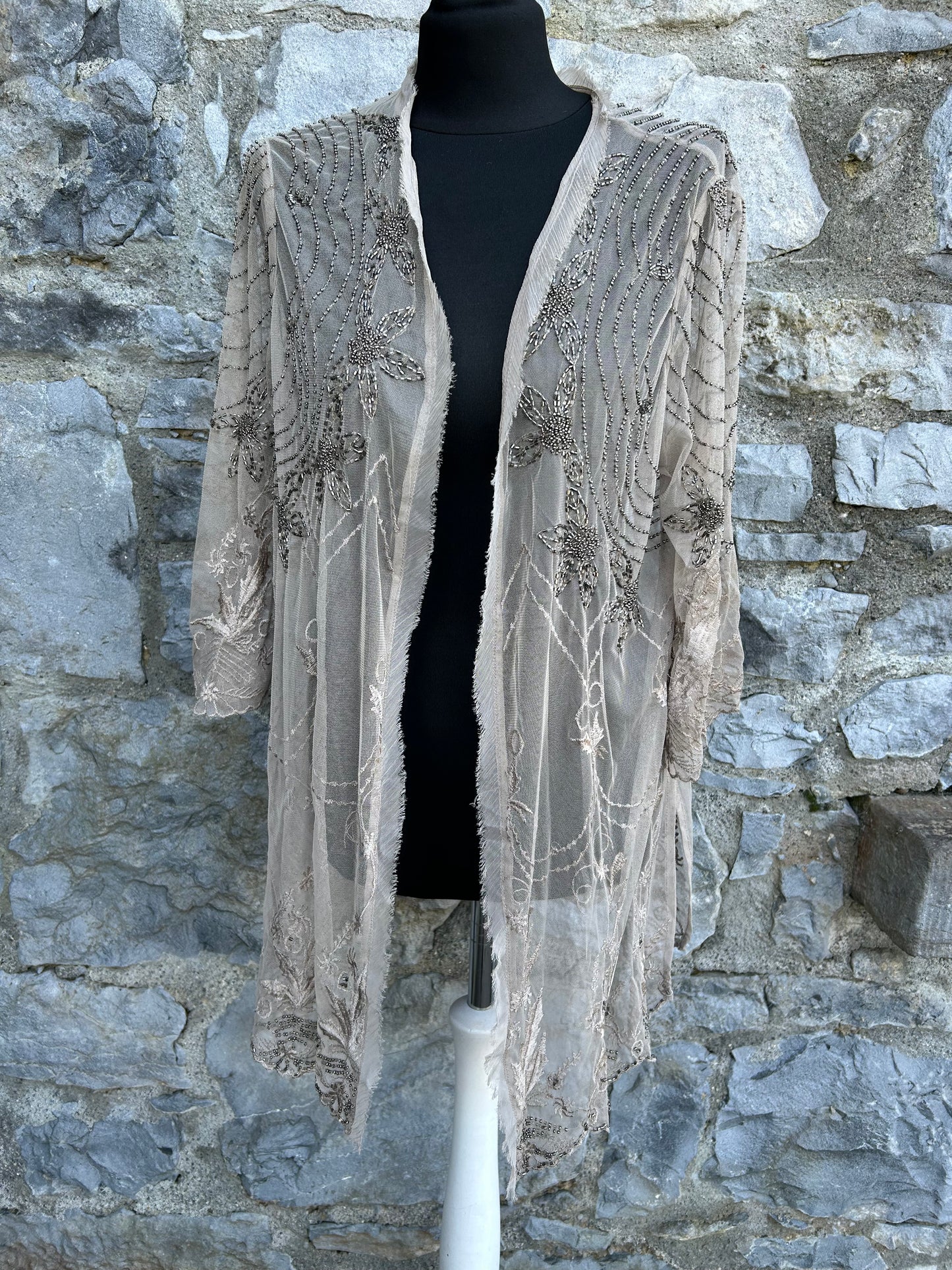 Beige beaded sheer jacket uk 12-14