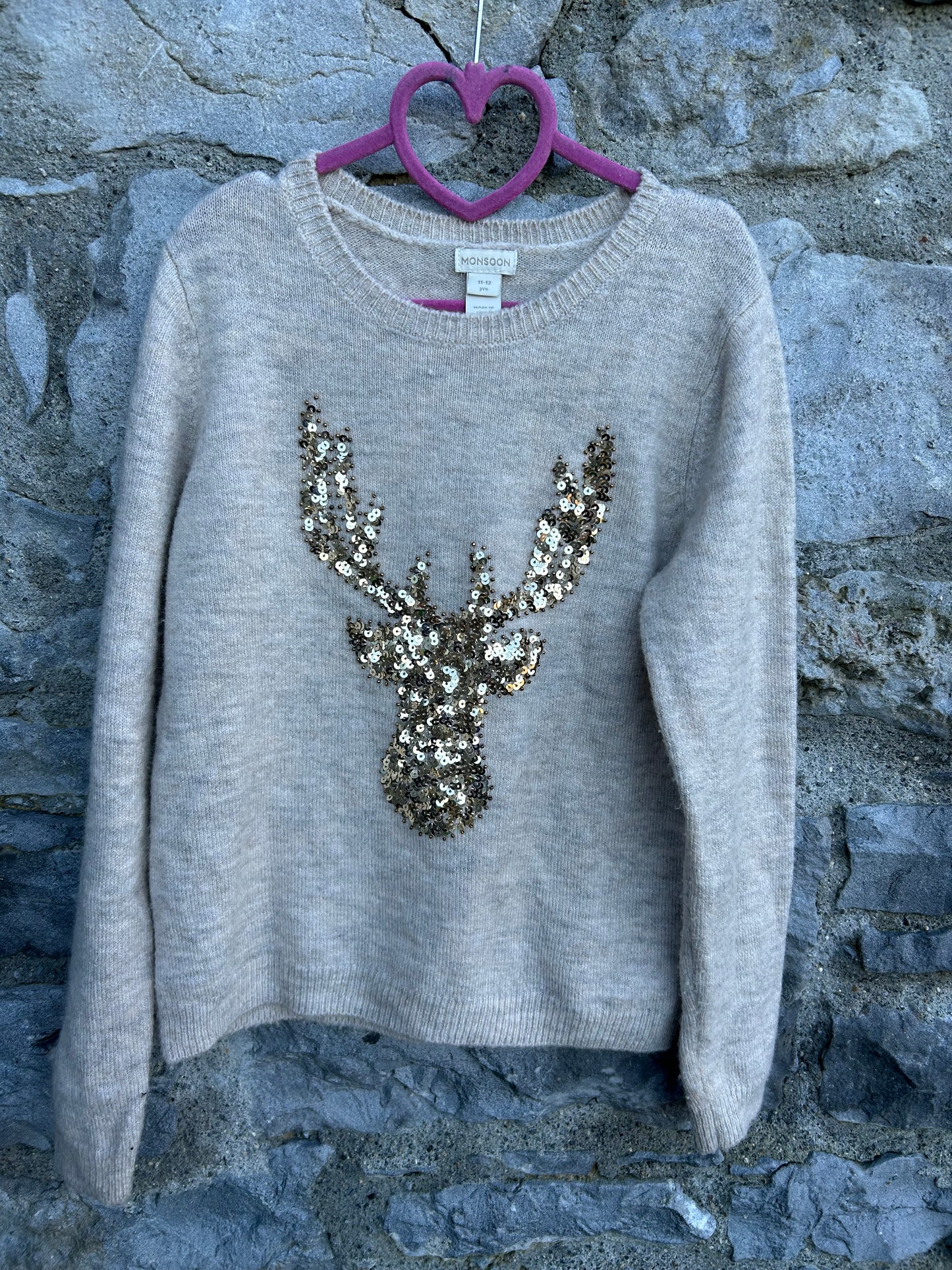 Sequin Reindeer beige jumper  11-12y (146-152cm)