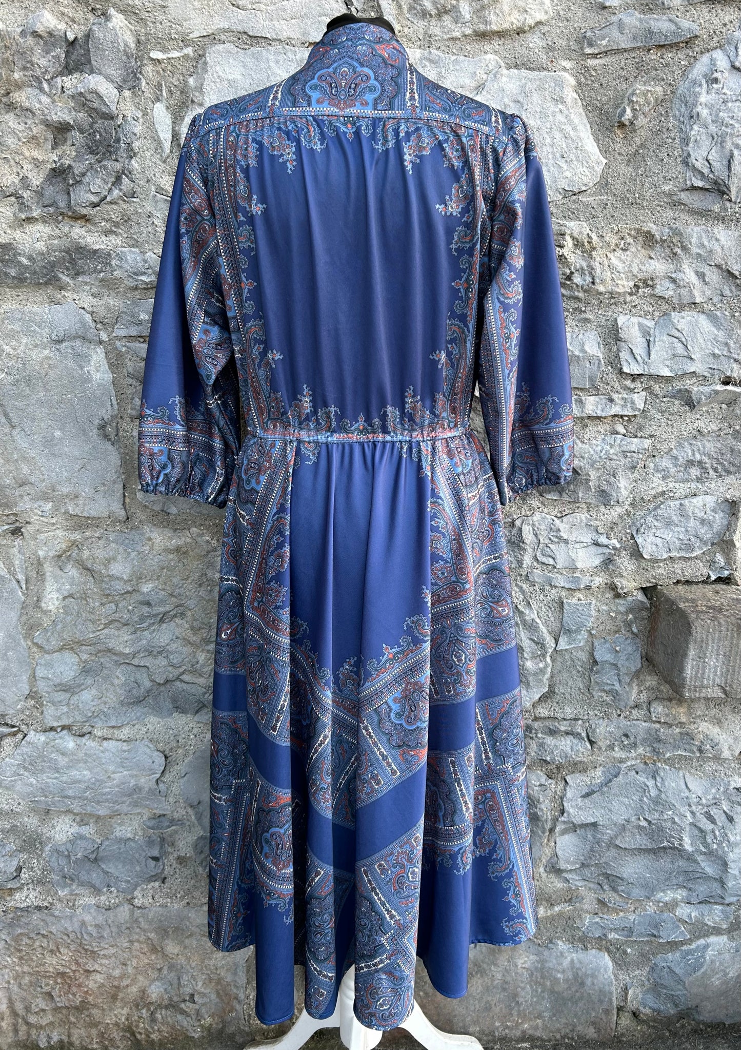 80s blue paisley dress uk 12