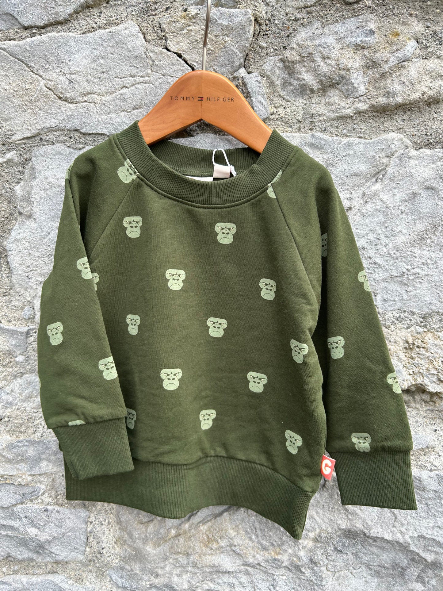 Angry gorilla khaki sweatshirt  12-18m (80-86cm)