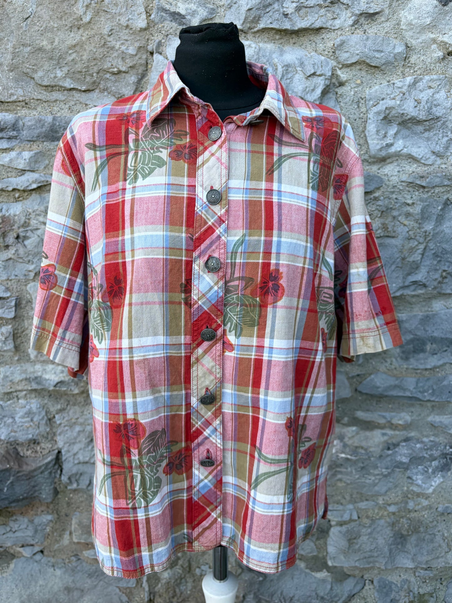 80s red check&flowers shirt uk 18-20