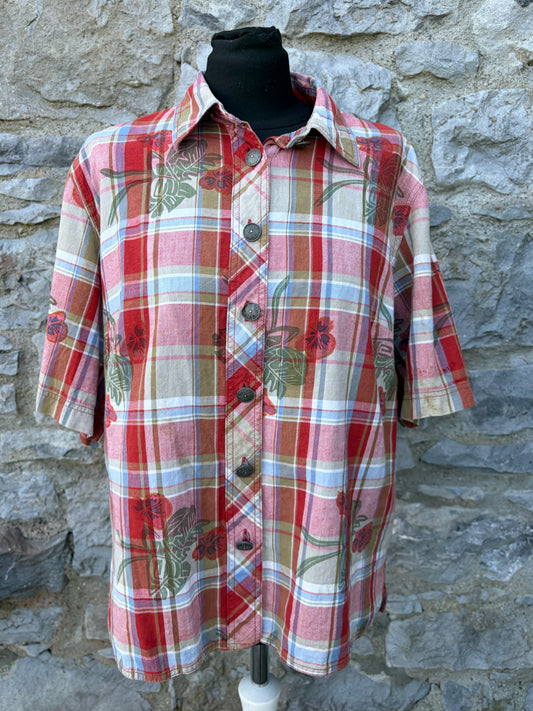 80s red check&flowers shirt uk 18-20