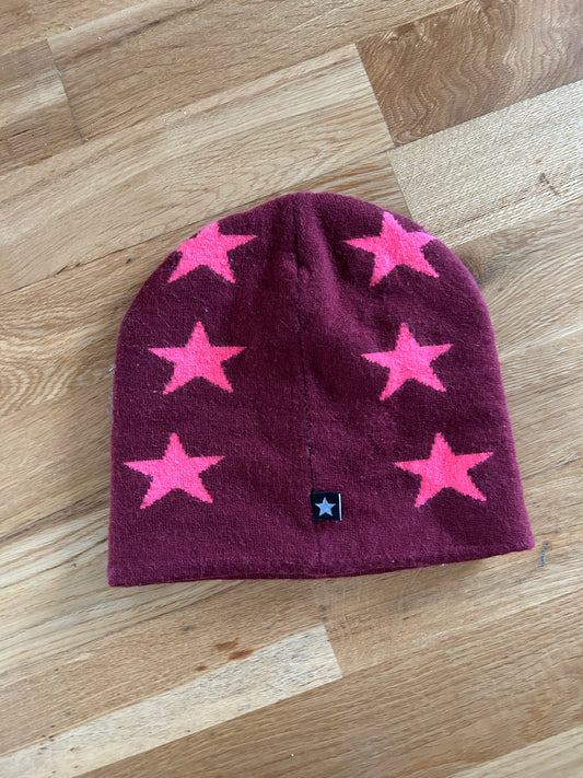 Maroon & pink stars hat  9-12y (134-152cm)