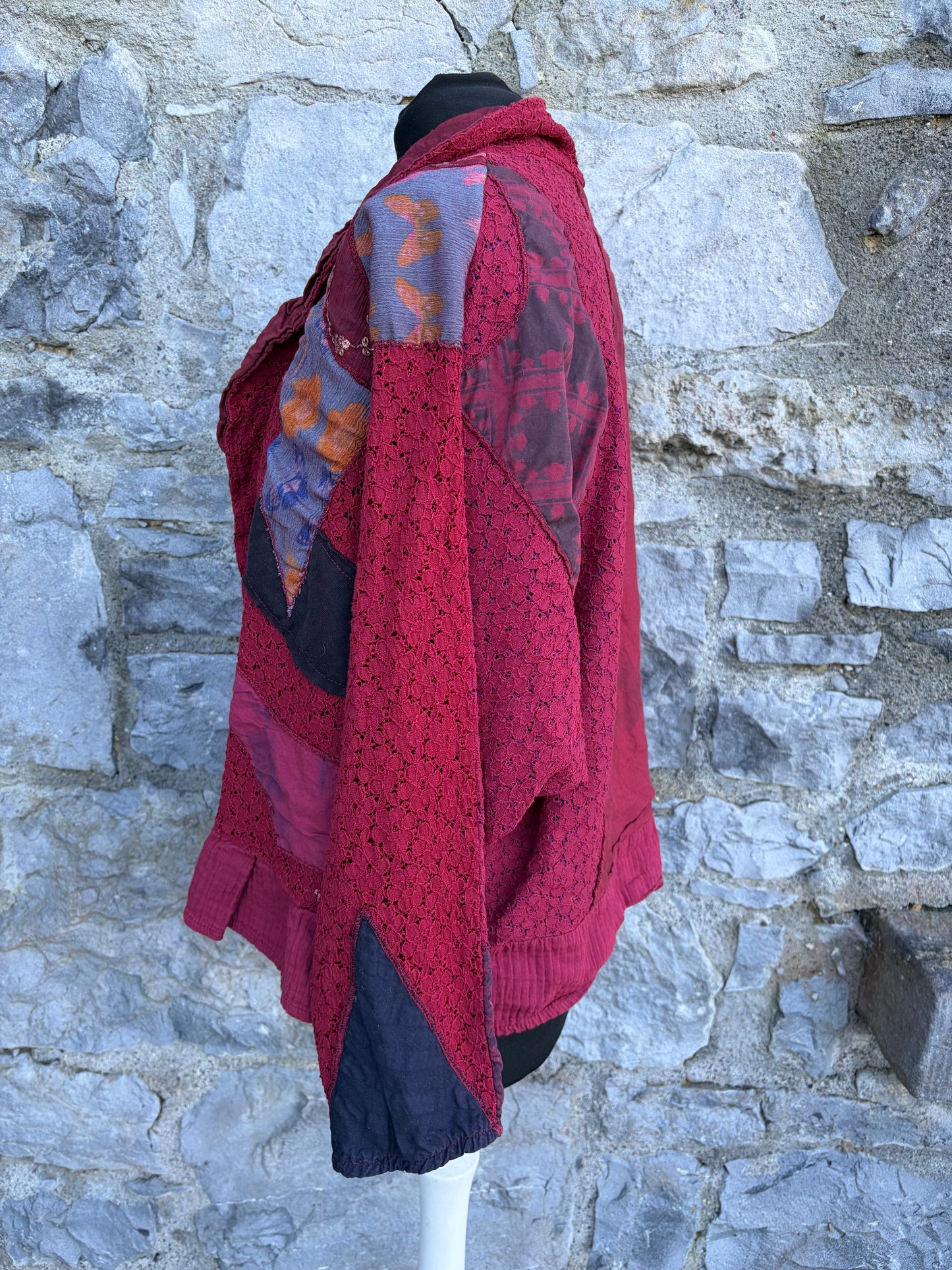 90s red patchwork open jacket uk 12-14