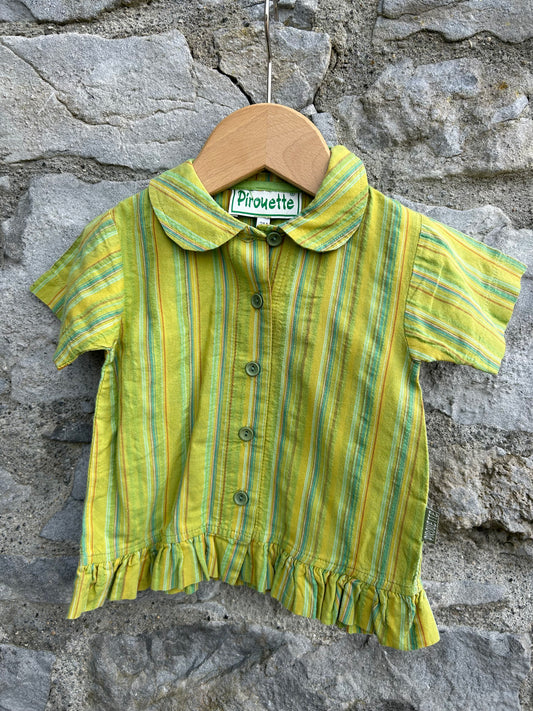 90s Green stripy shirt dress  3-6m (62-68cm)