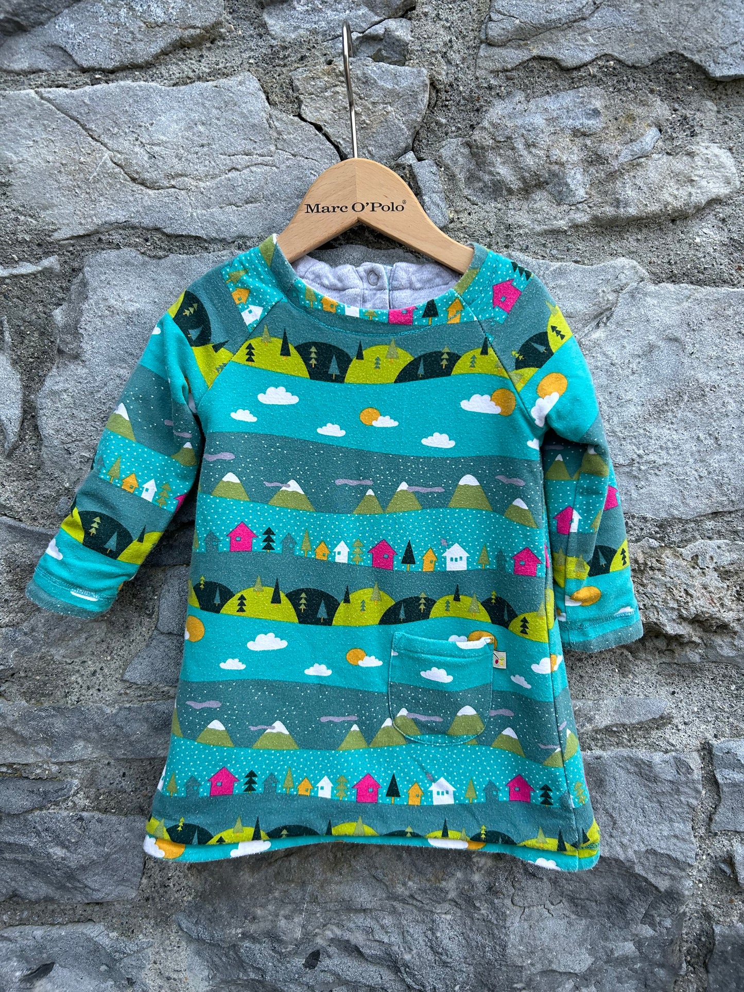 Raccoon&winter landscape reversible dress  6-12m (68-80cm)