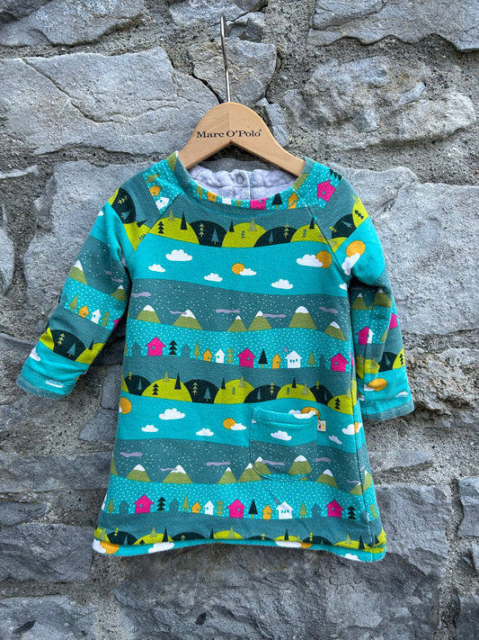 Raccoon&winter landscape reversible dress  6-12m (68-80cm)