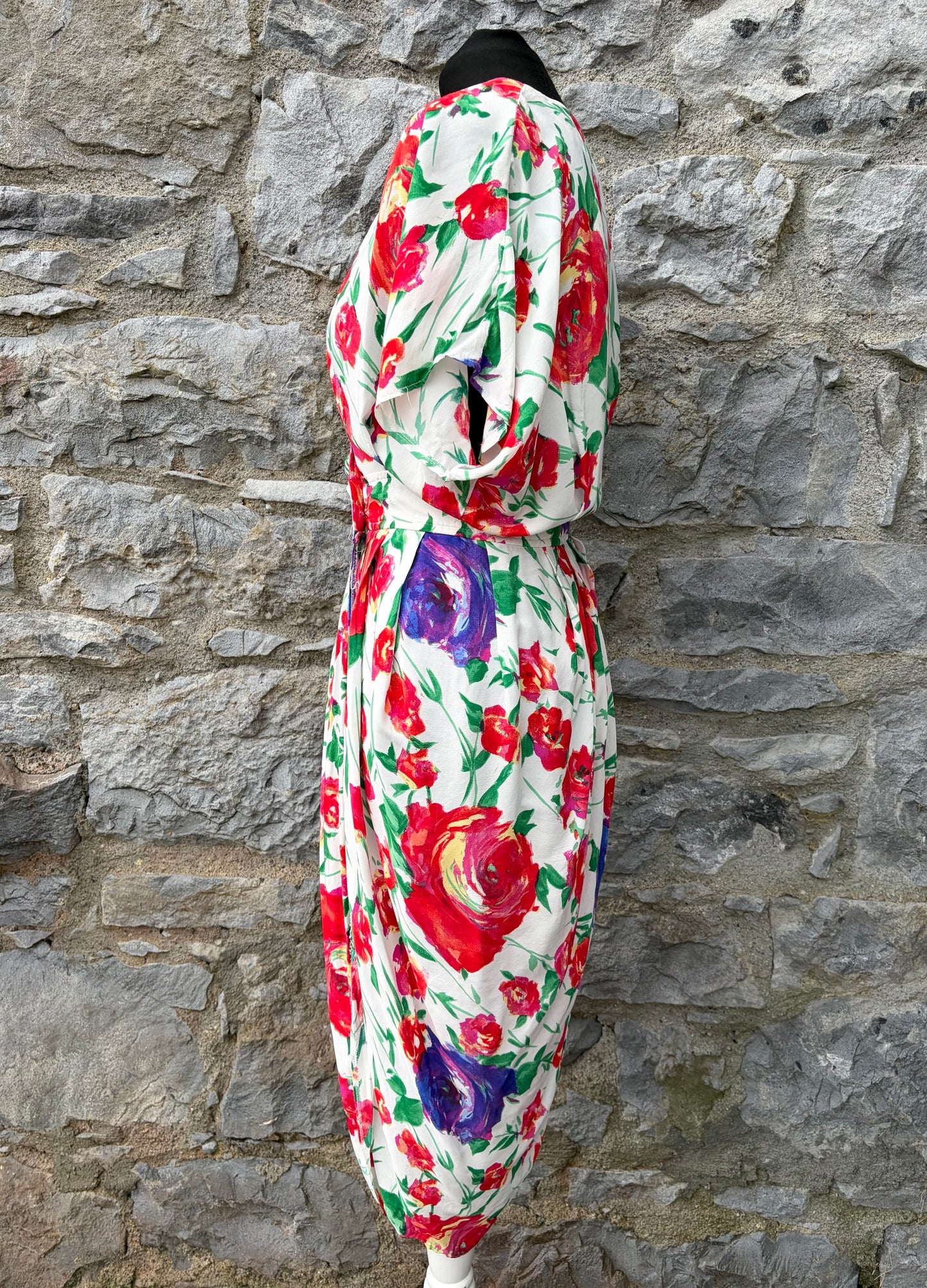 80s red flowers wrap dress uk 8
