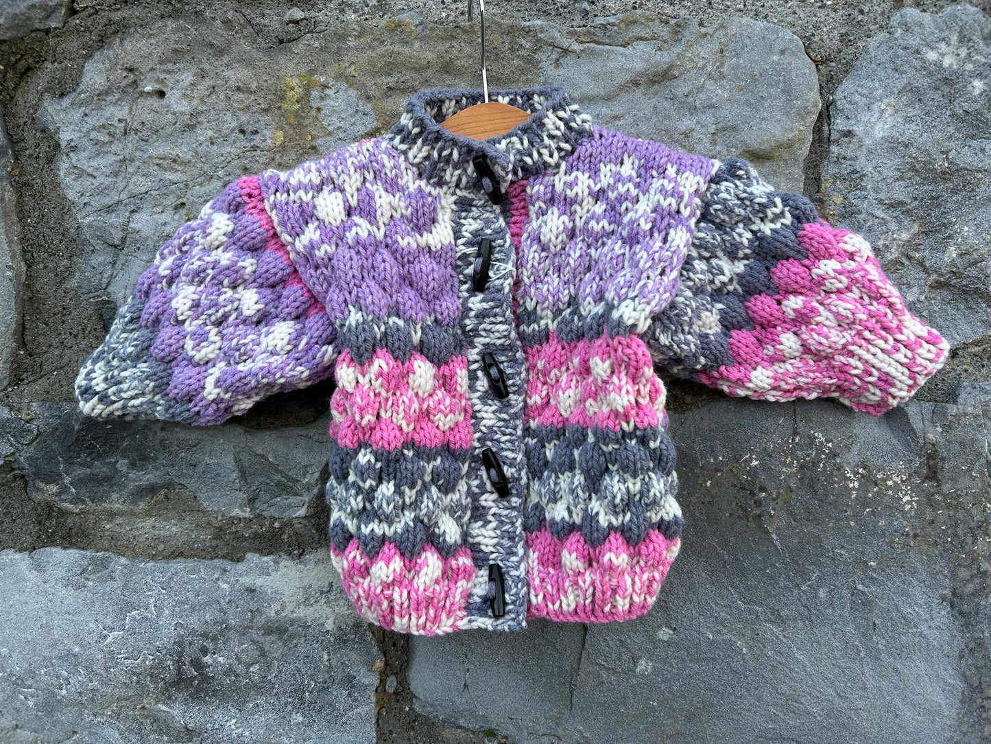 Pink&purple melange bubble knit cardigan  9-12m (74-80cm)