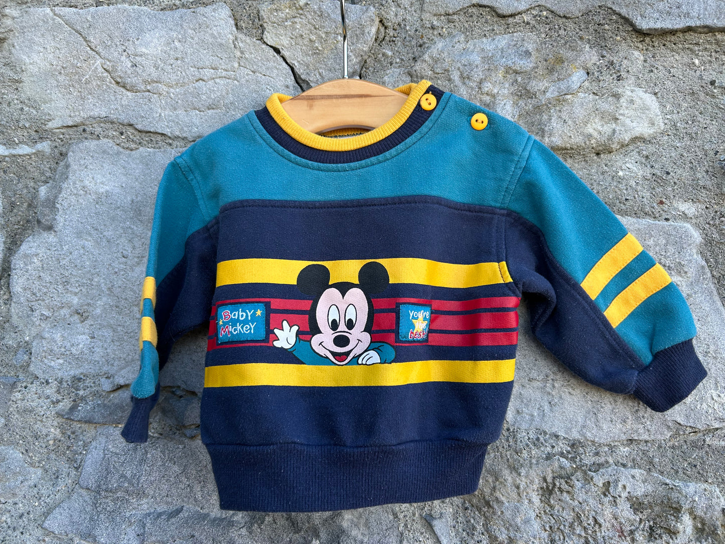 90s Baby Mickey teal&navy sweatshirt  3-6m (62-68cm)