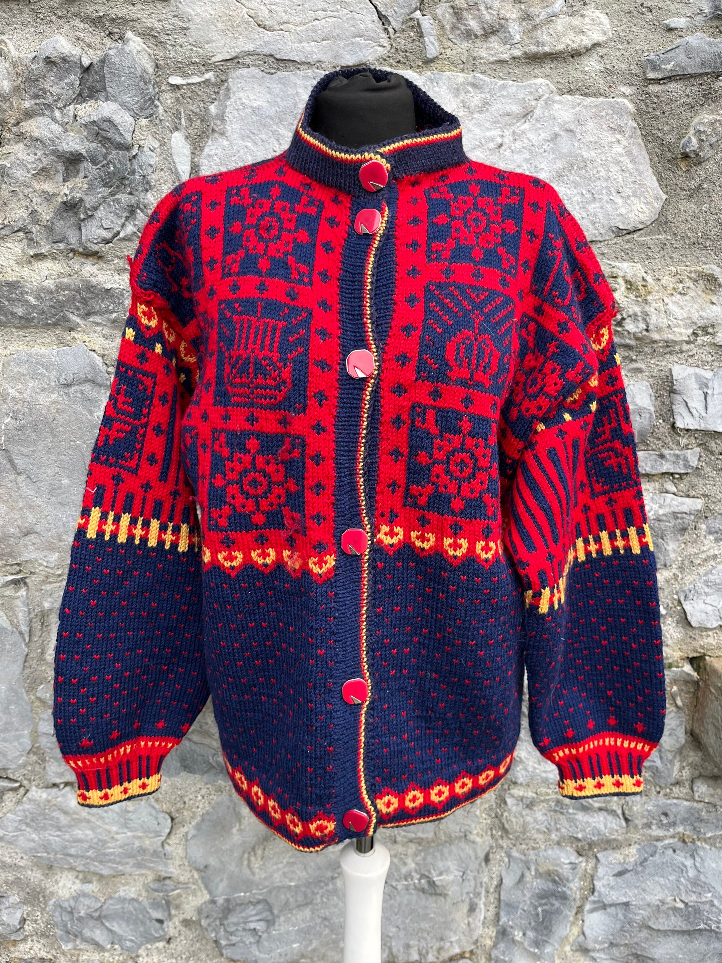 90s red&black Norwegian cardigan uk 12-14