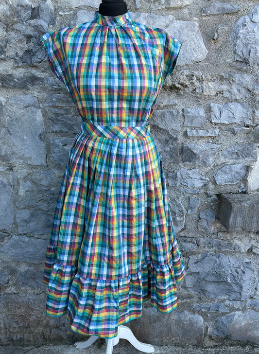 80s rainbow check top&skirt uk 8