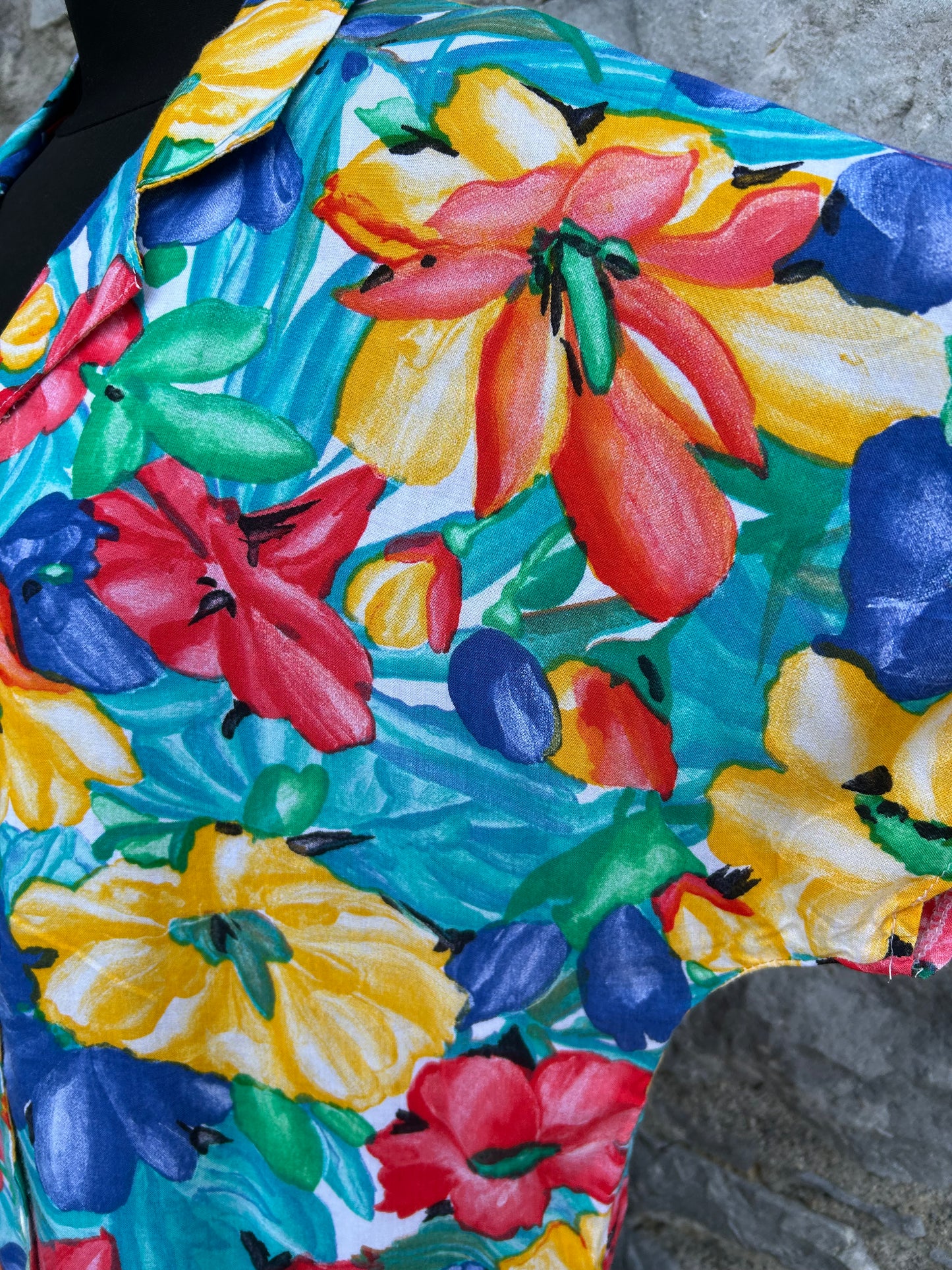 80s colourful flowers shirt uk 12-14