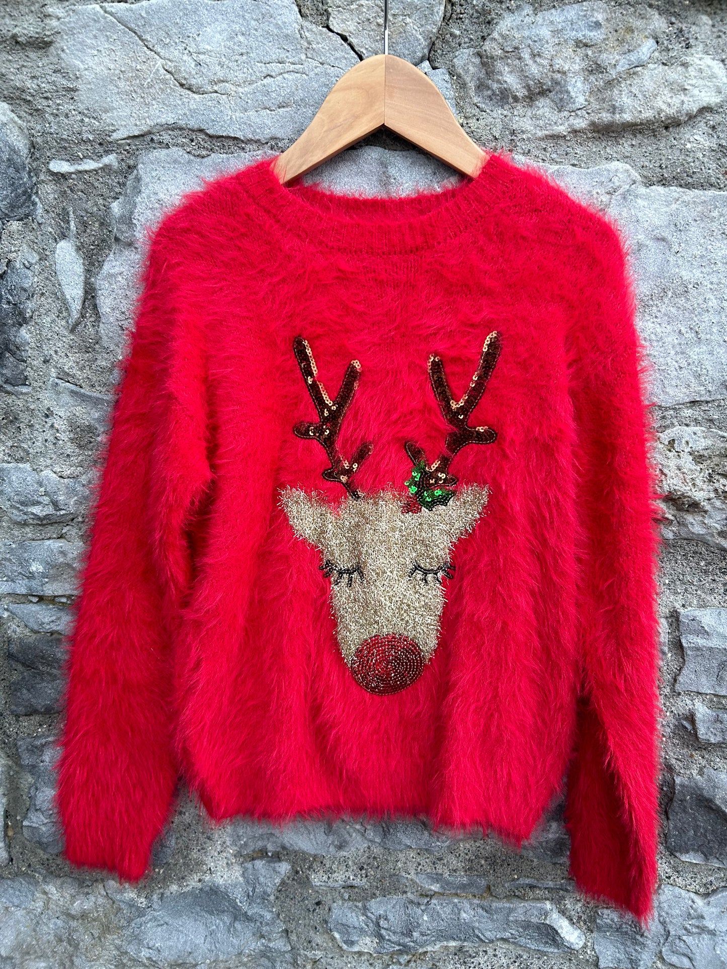 Sparkly reindeer red jumper  8-9y (128-134cm)