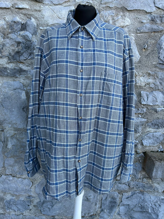 90s Grey&blue check shirt Large