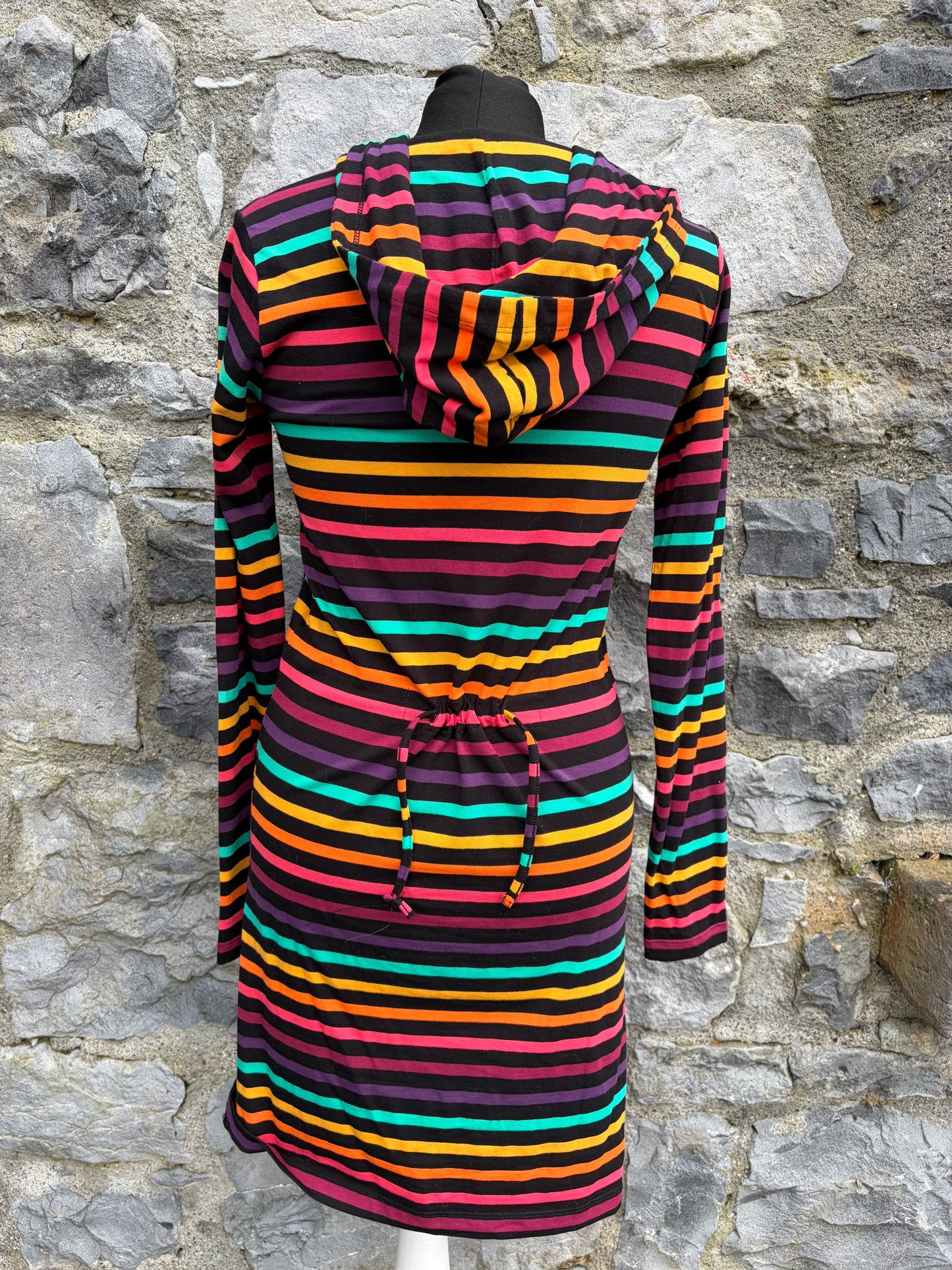 Rainbow stripy hooded dress 14y (164cm)
