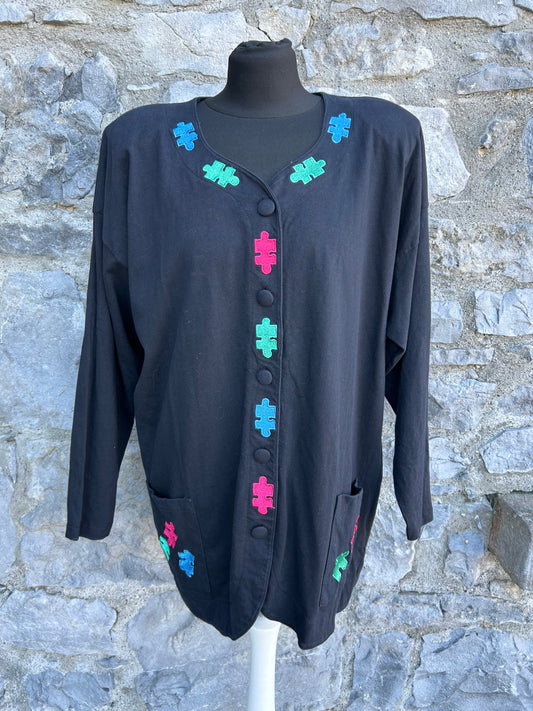 90s colourful puzzles black cardigan uk 16-18