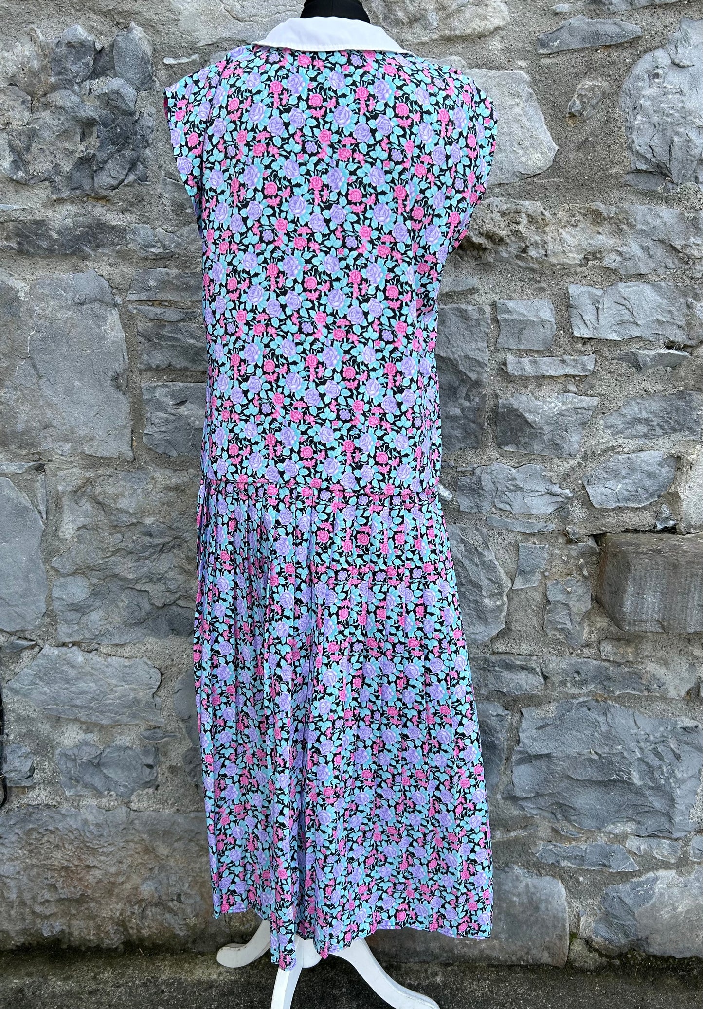 80s Purple flowers dress uk 10-12