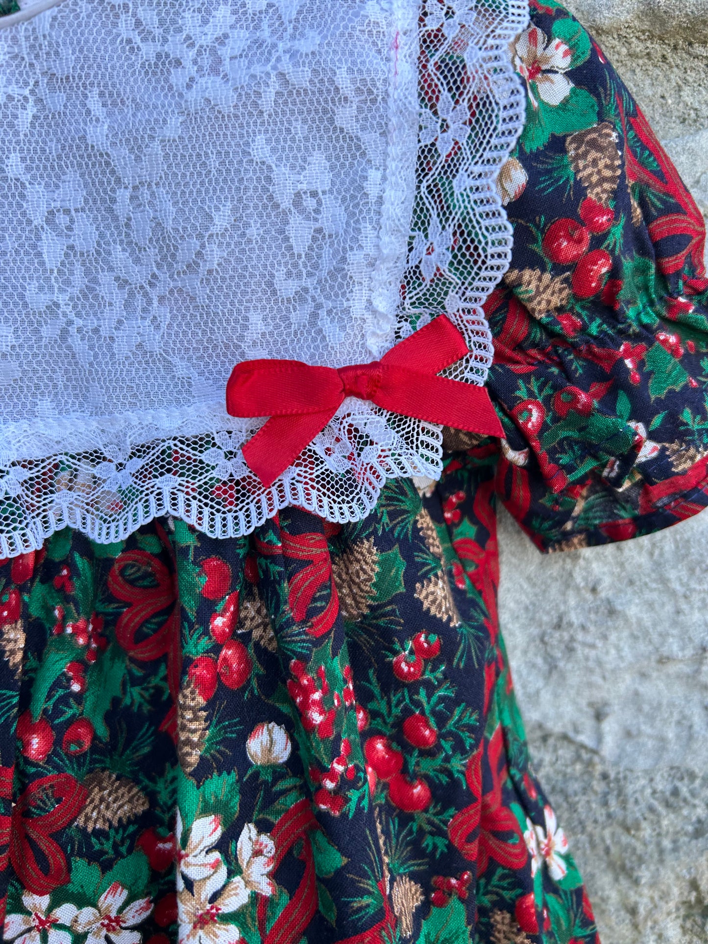 80s Christmas print dress  9-12m (74-80cm)