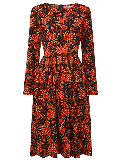 Red flowers black dress uk 14