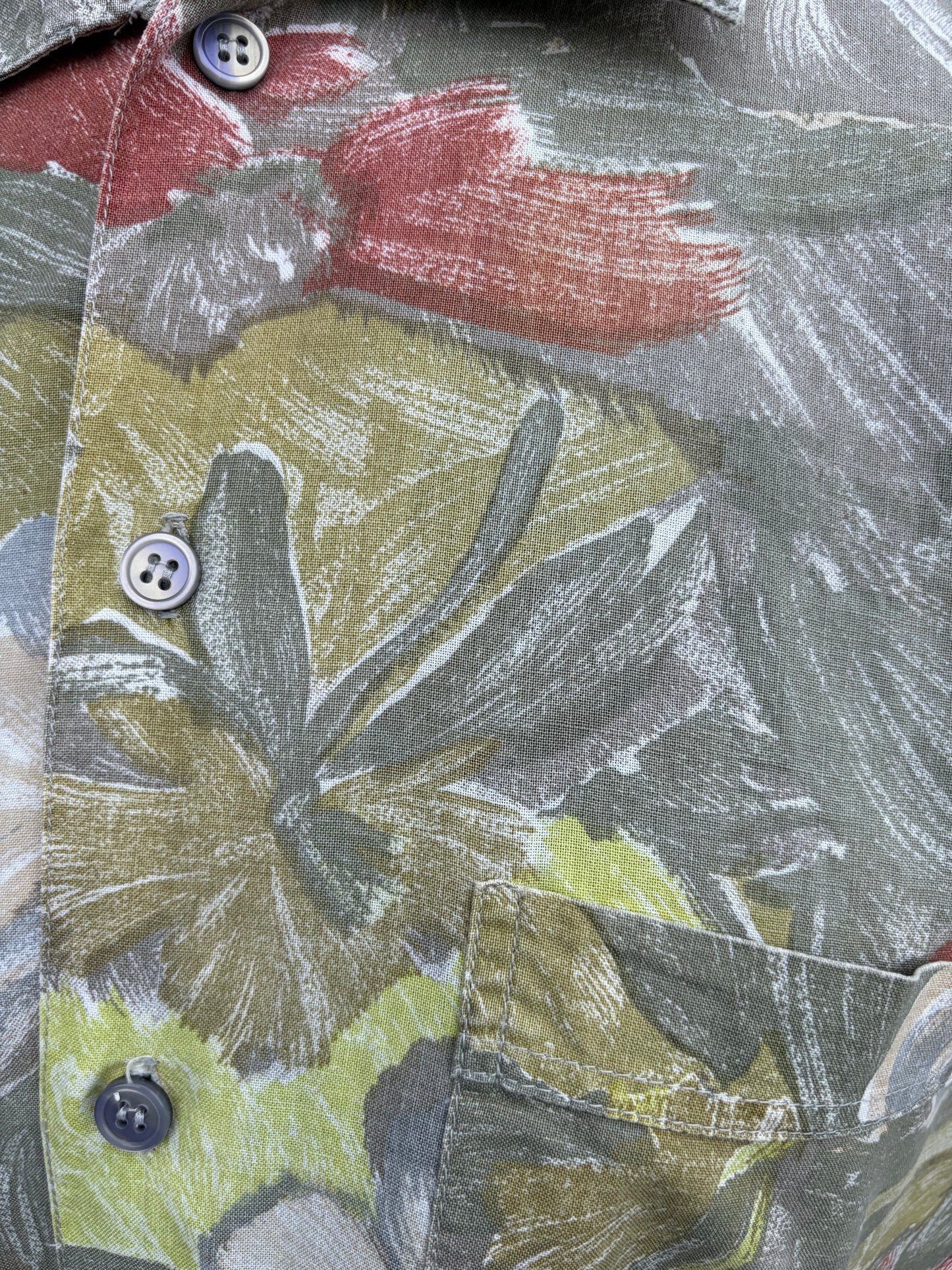 80s khaki&green floral shirt Medium