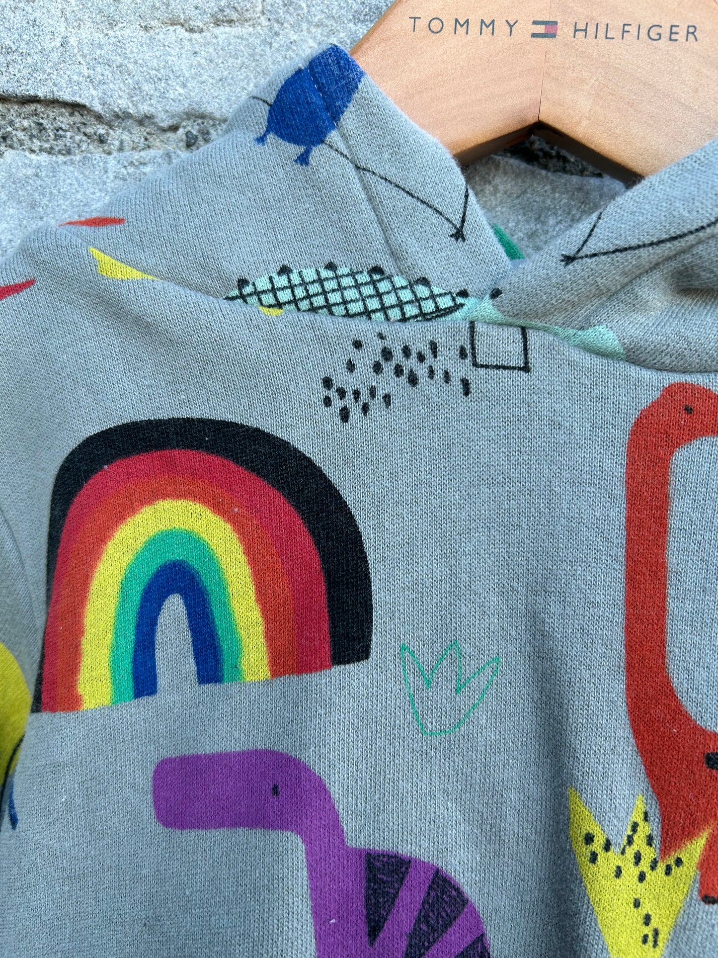 Dinosaurs&rainbows grey hoodie  6-9m (68-74cm)