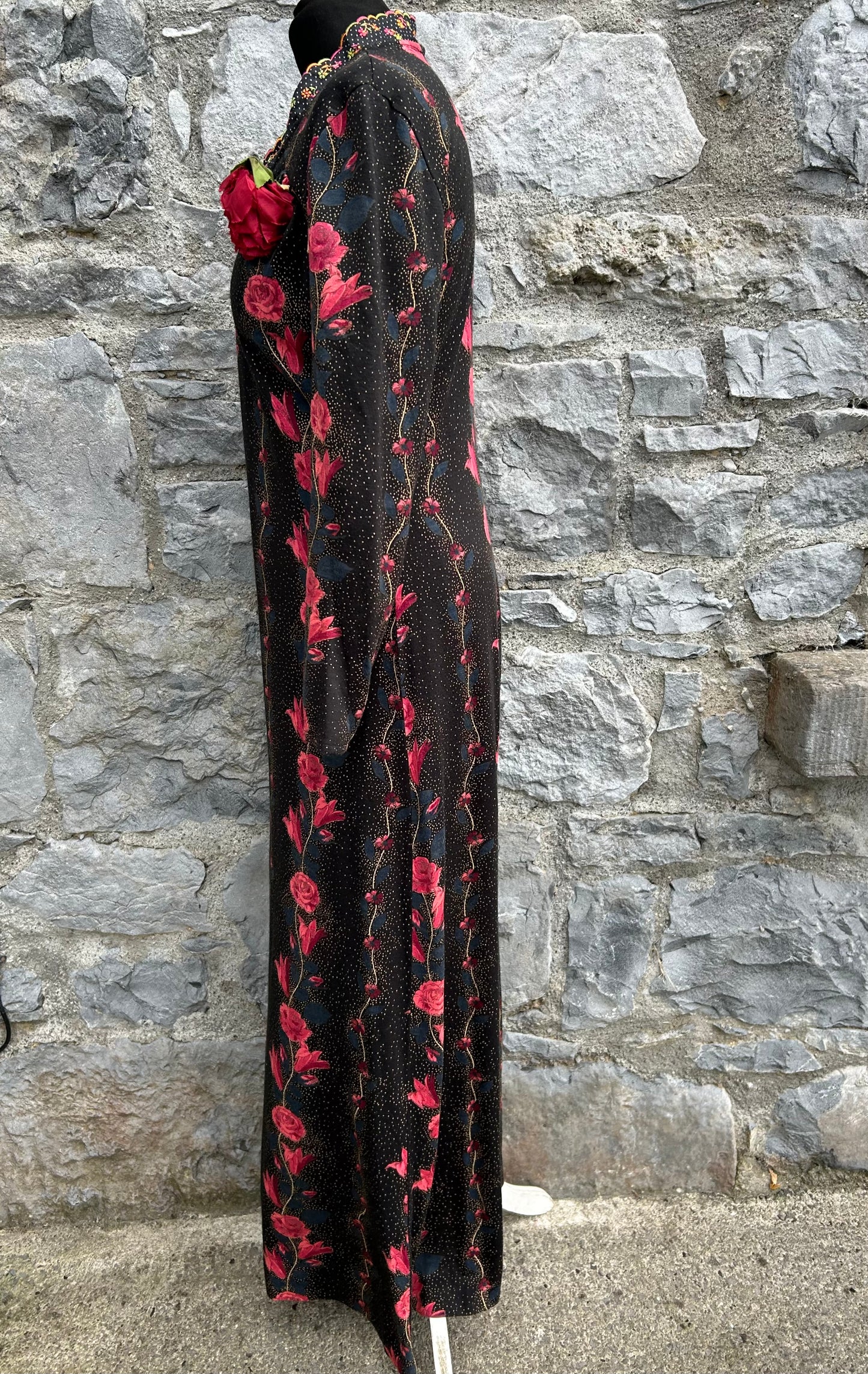 70s Flowers&dots black maxi dress uk 12