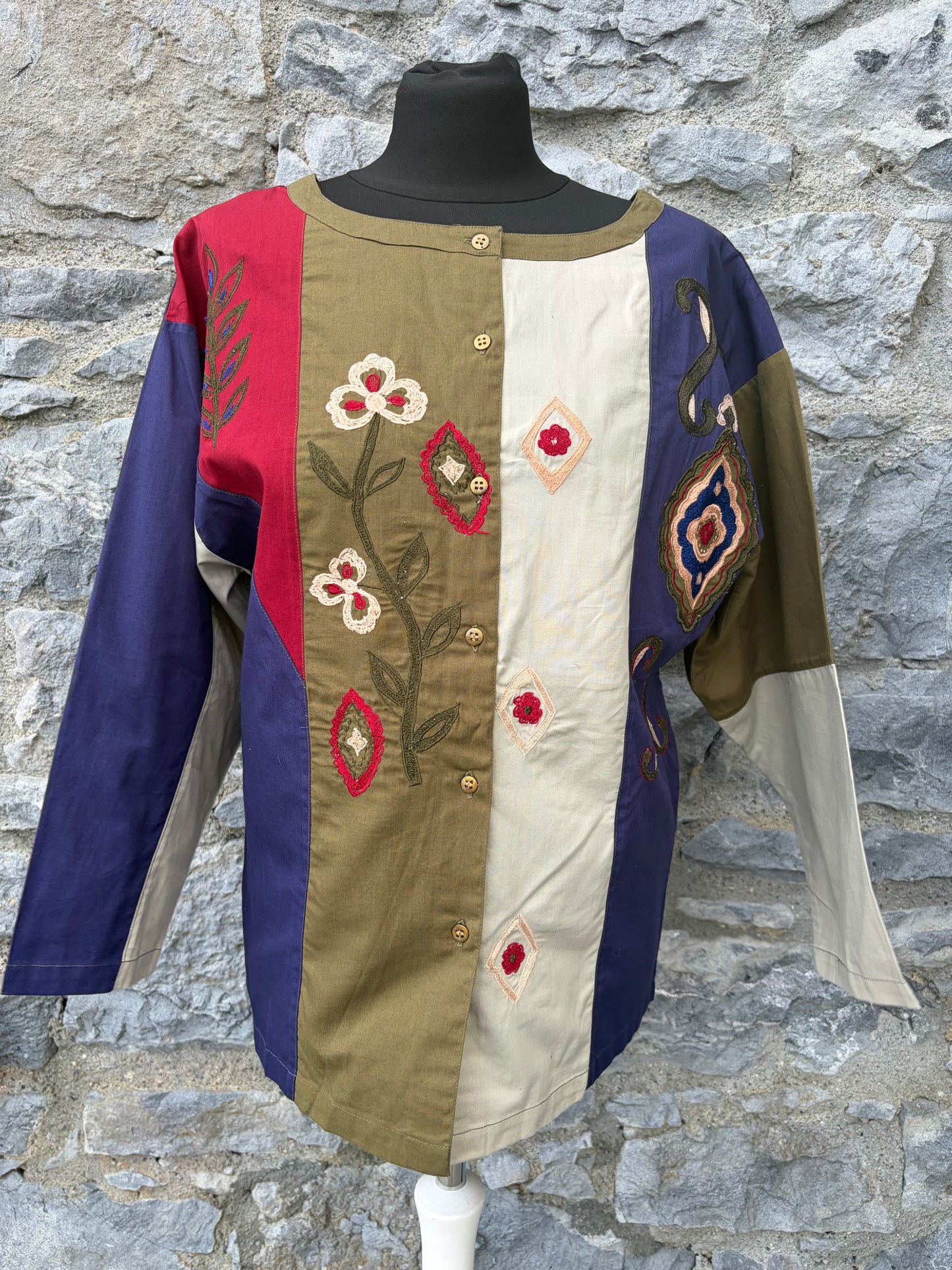 80s embroidered panel blouse uk 8-10